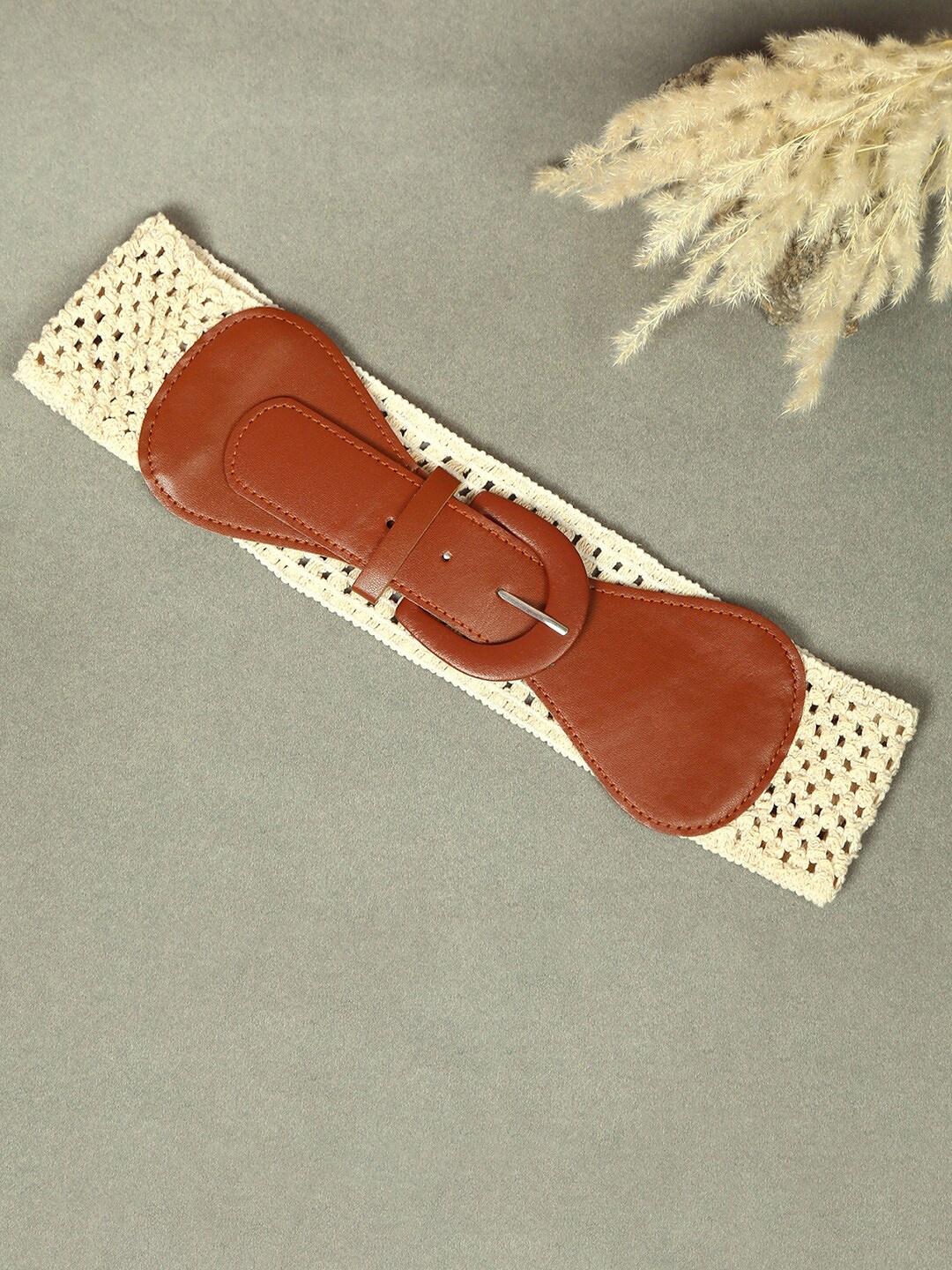 

HAUTE SAUCE by Campus Sutra Women Brown Braided Canvas Belt