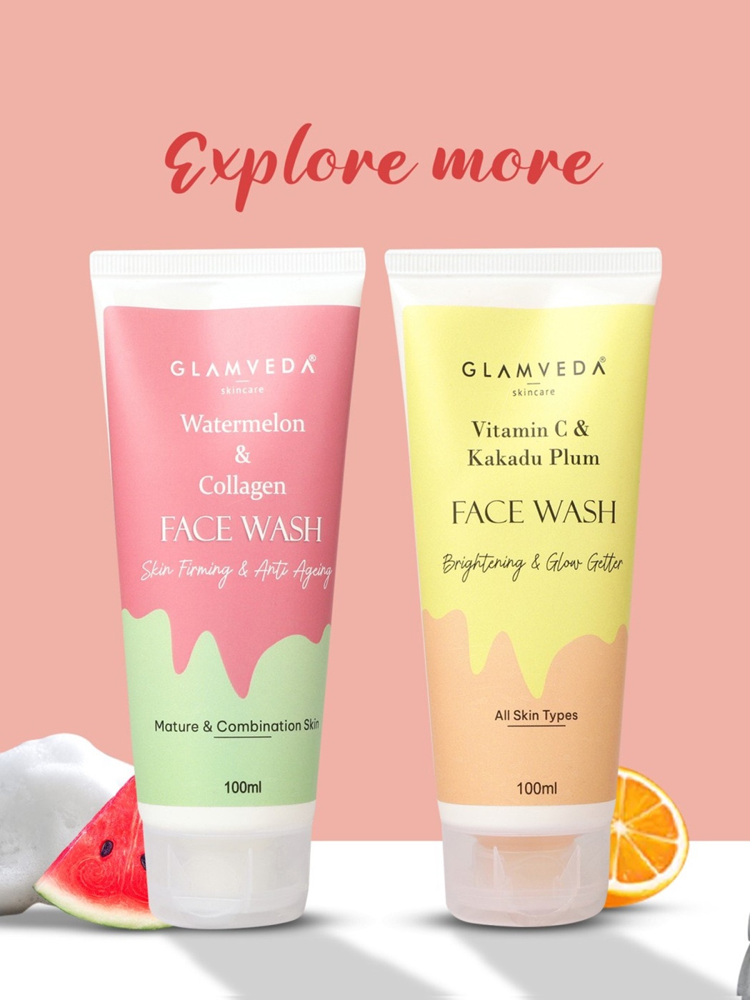 

GLAMVEDA Set Of 2 Strawberry Exfoliating Face Wash - 100ml Each, Red