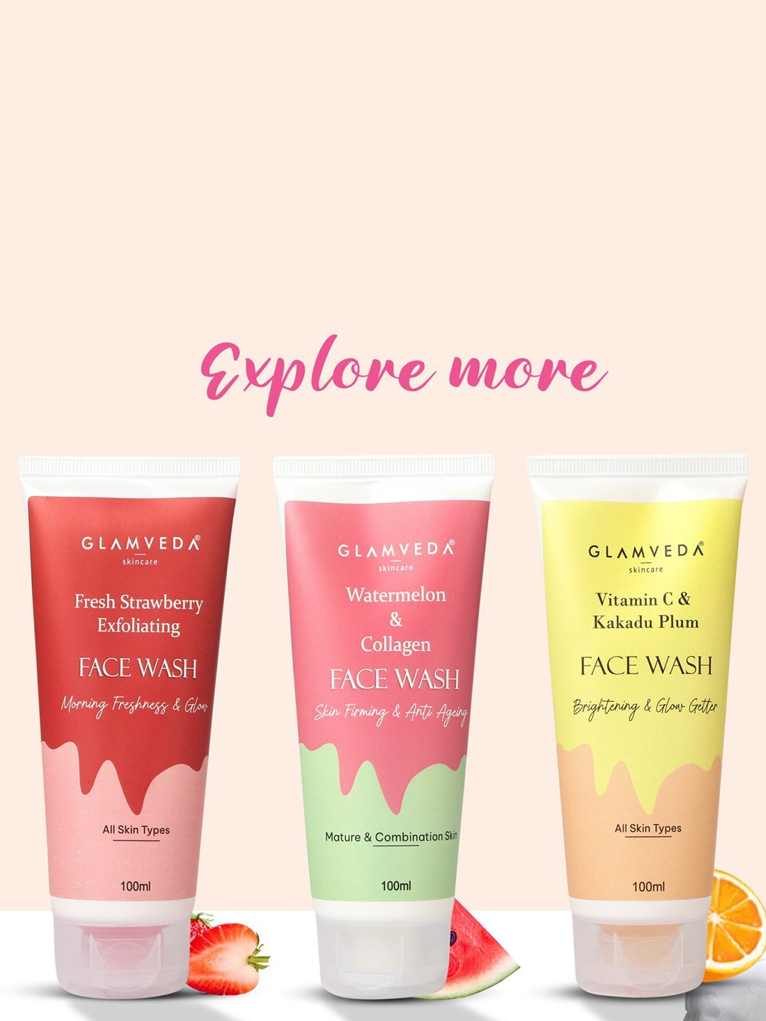 

GLAMVEDA Set Of 2 Retinol & Saffron Anti Ageing Face Wash - 100ml Each, Pink