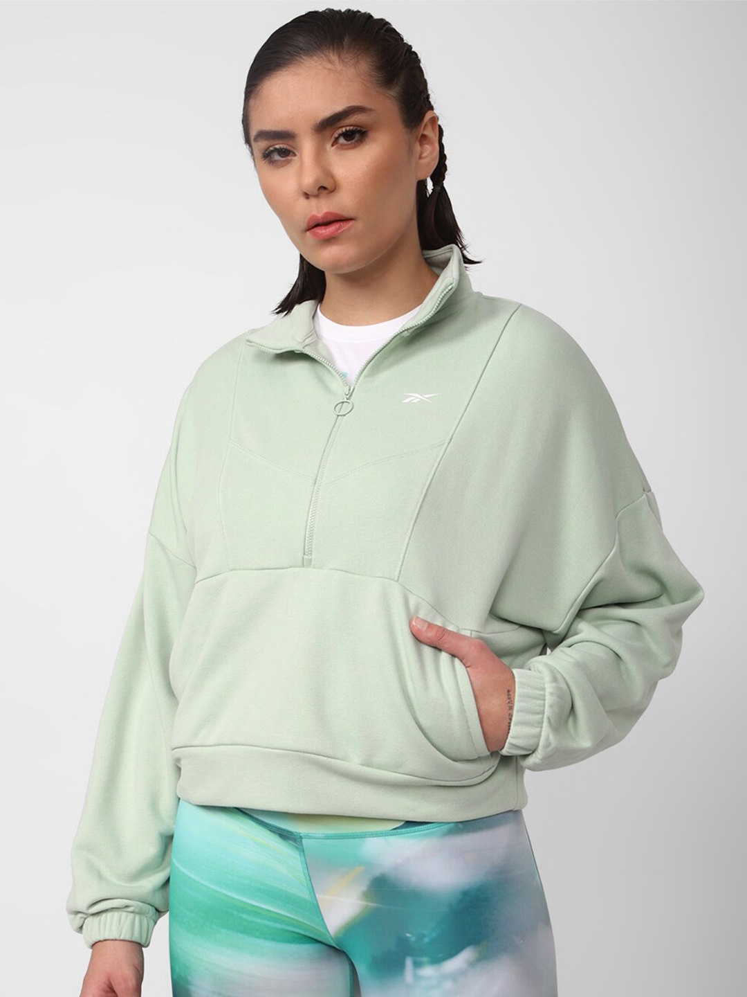 

Reebok Women Workout Ready Zip Cover Up Sweatshirt, Green