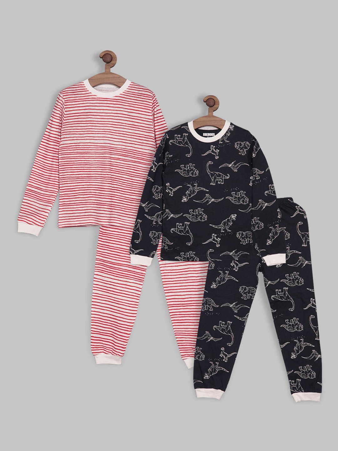 

RIKIDOOS Boys Pack Of 2 4 Pieces Striped Pure Cotton Night suit, Red