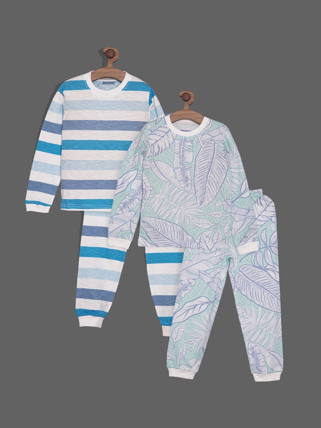 

RIKIDOOS Boys Pack Of 2 4 Pieces Striped Pure Cotton Night suit, Blue