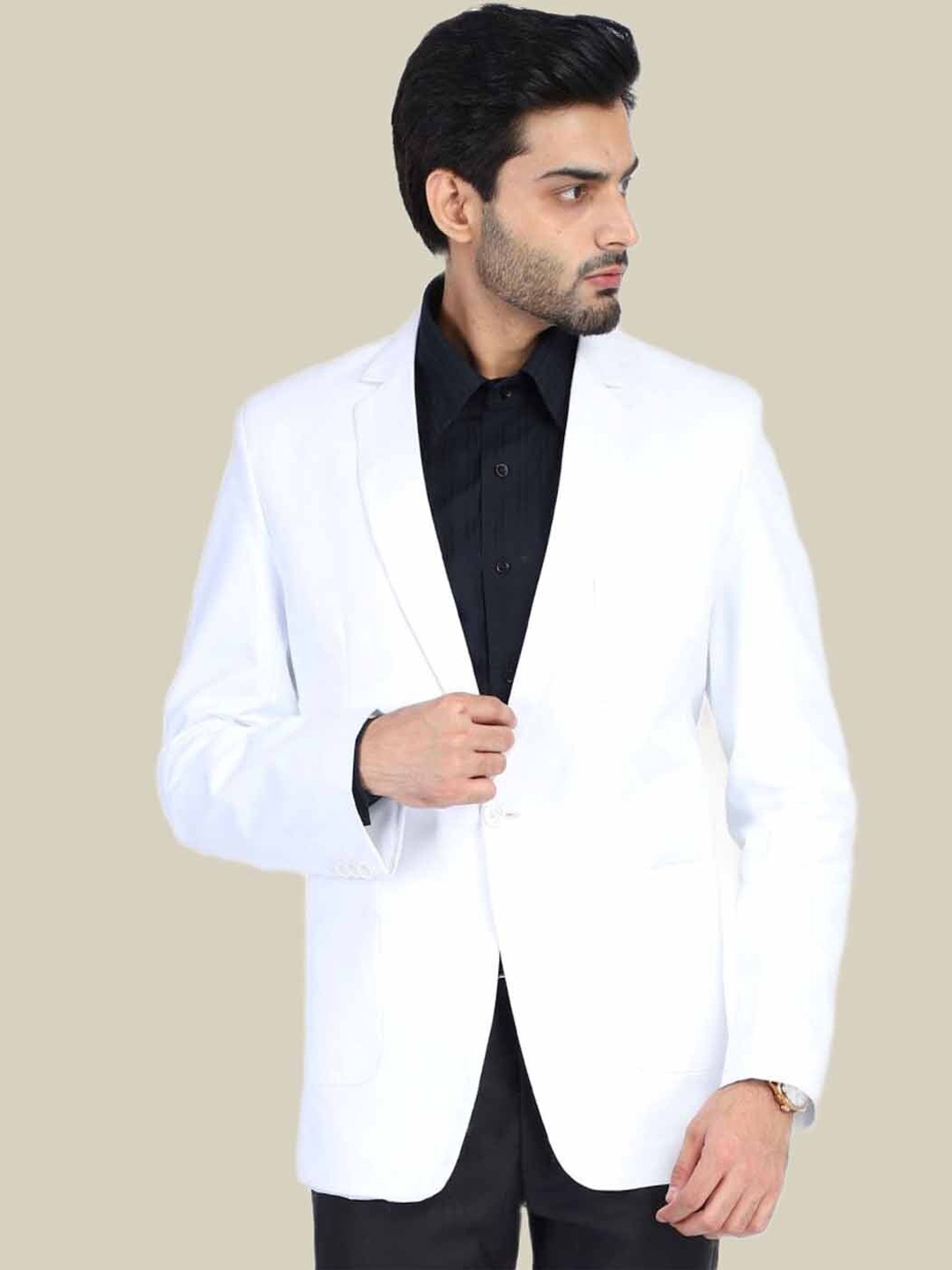 

TAHVO Men Single-Breasted Slim-Fit Formal Blazer, White