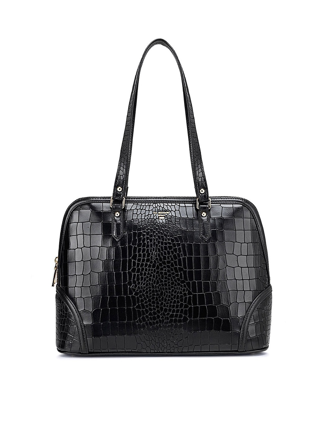 

Da Milano Textured Leather Structured Shoulder Bag, Black