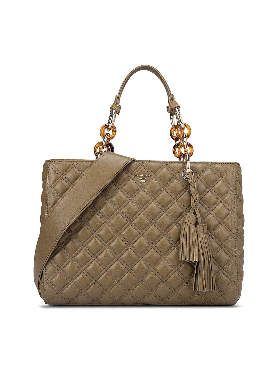 

Da Milano Leather Swagger Handheld Bag with Quilted, Olive