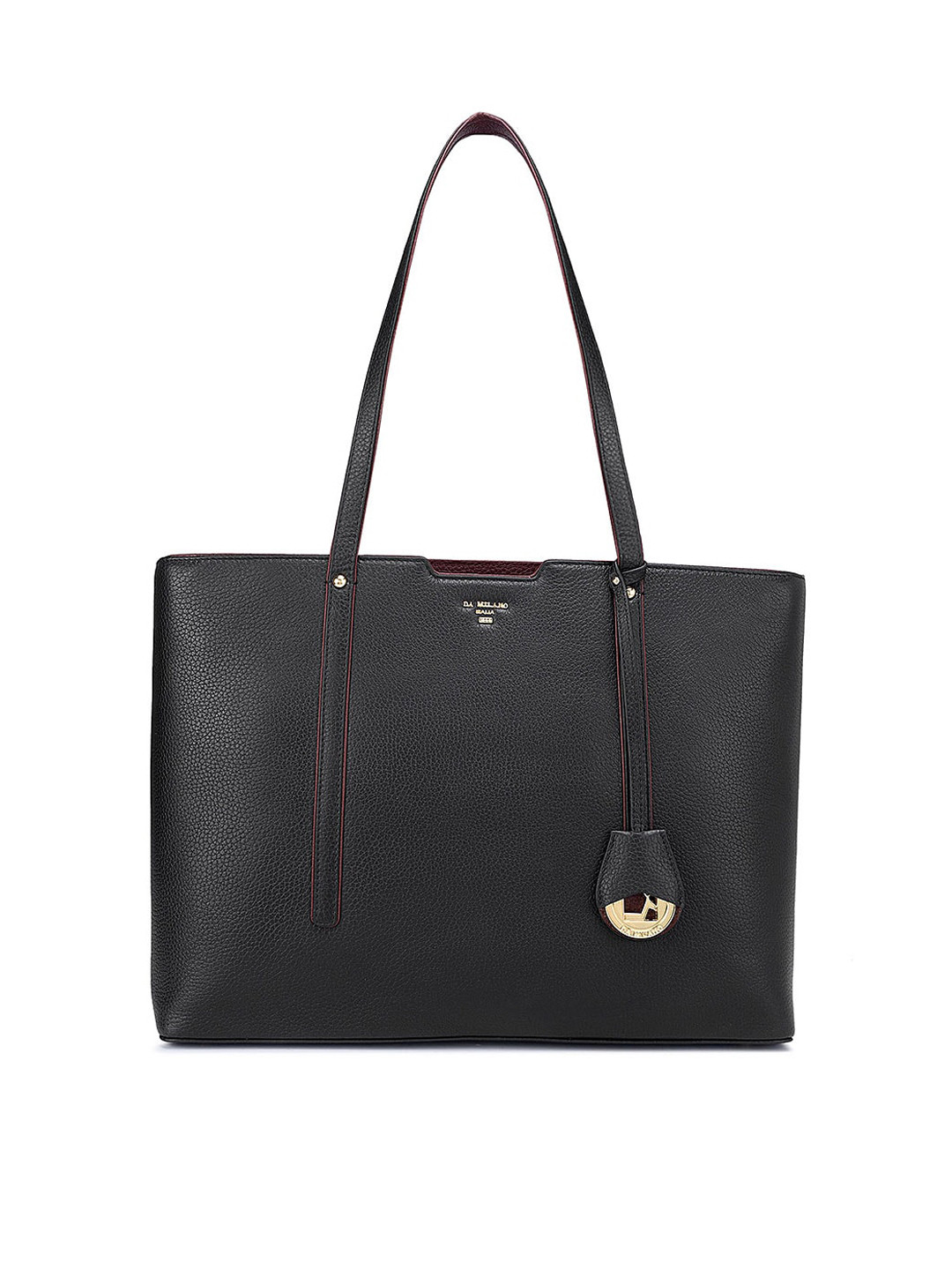

Da Milano Leather Structured Shoulder Bag with Tasselled, Black