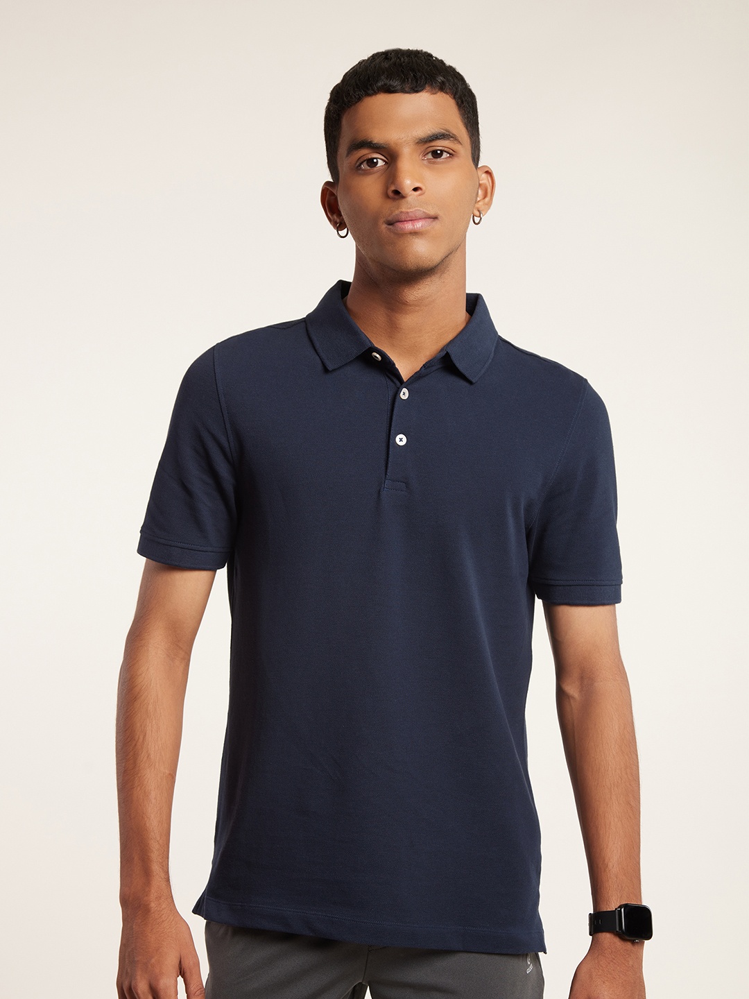 

Gloot Men Polo Collar Anti Odour Cotton T-shirt and Anti Stain Polo with No Curl Collar, Navy blue
