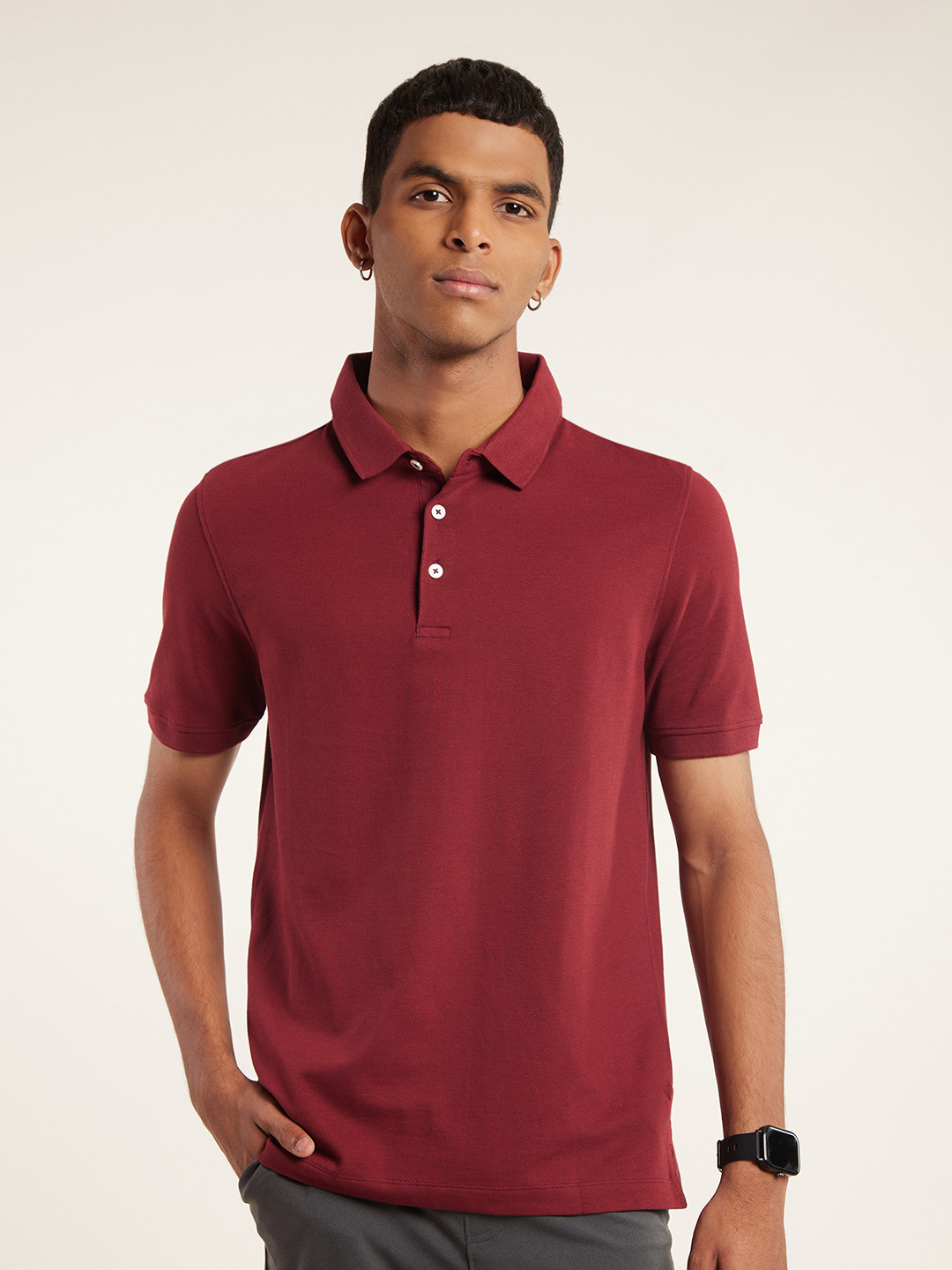 

Gloot Men Anti Odour & Anti-Stain No Curl Polo Collar Cotton T-shirt, Maroon