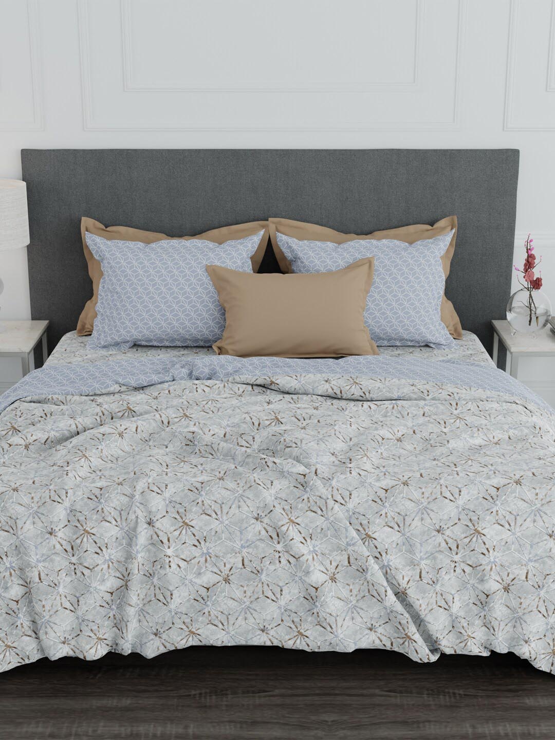 

MYTRIDENT Everyday 4 Pcs Blue Printed Super Soft 150 GSM Pure Cotton Double King Bedding Set