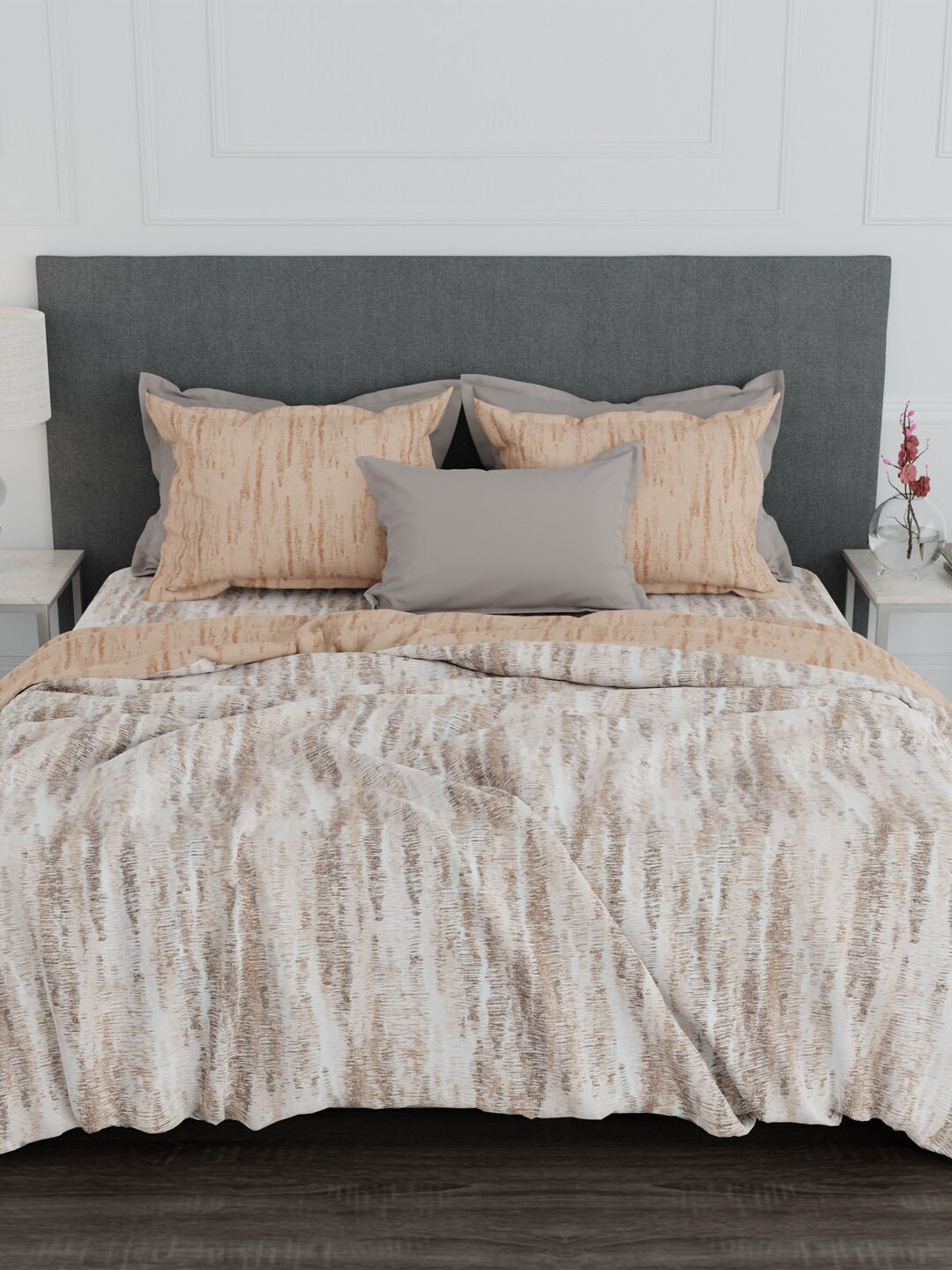 

MYTRIDENT Everyday 4 Pcs Peach Coloured 150 GSM Pure Cotton Double King Bedding Set