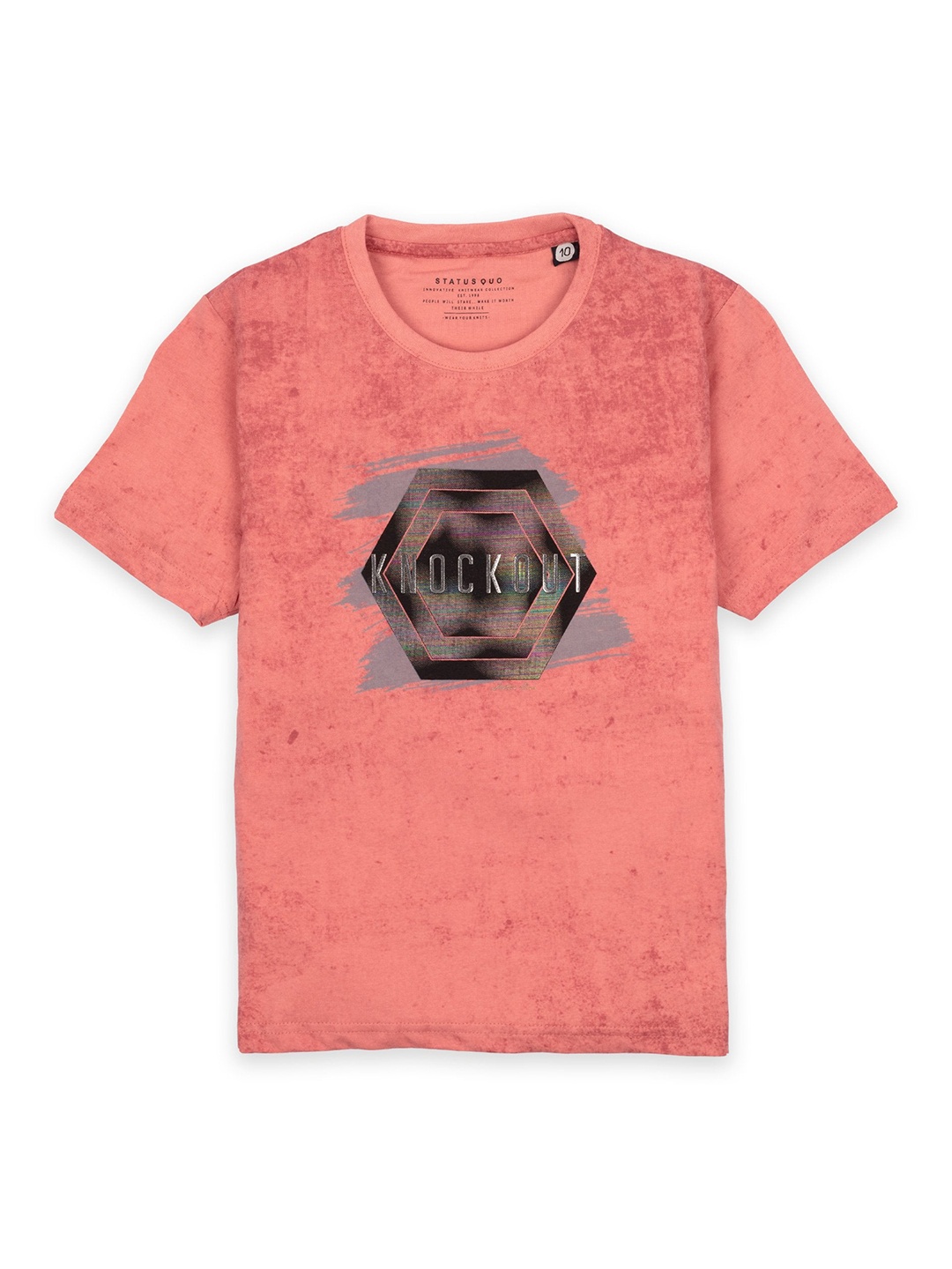 

Status Quo Boys Printed Cotton T-shirt, Coral