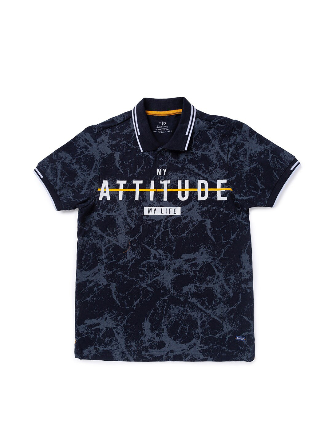 

Status Quo Boys Printed Polo Collar Cotton T-shirt, Navy blue