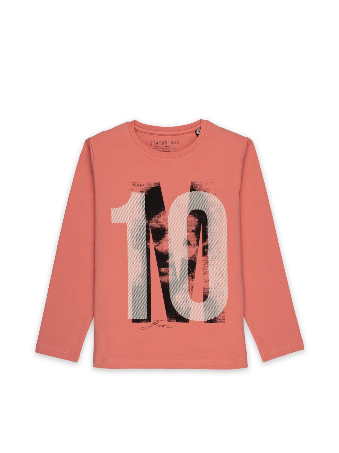 

Status Quo Boys Typography Printed Cotton T-shirt, Coral