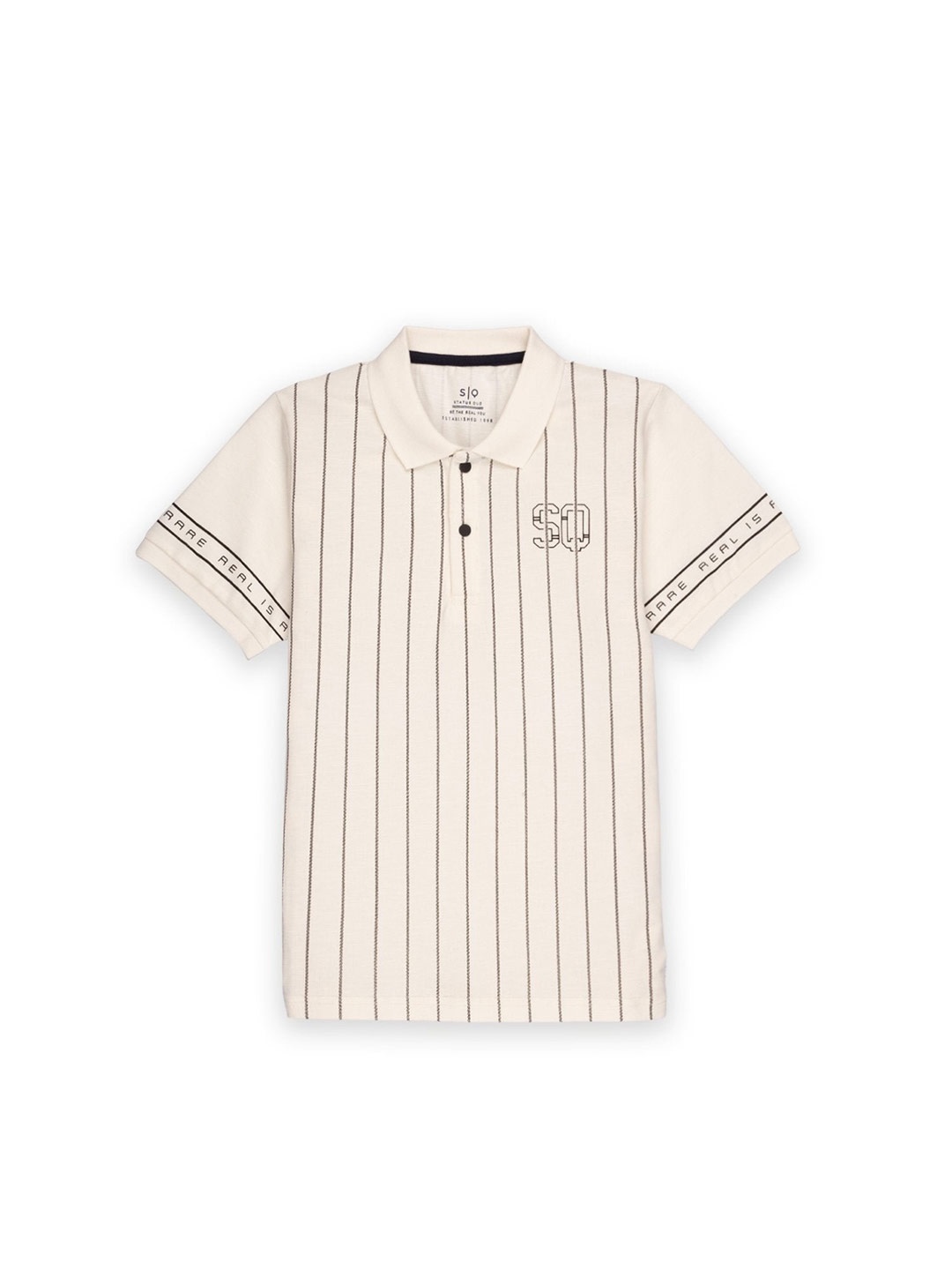 

Status Quo Boys Striped Polo Collar Cotton T-shirt, Off white