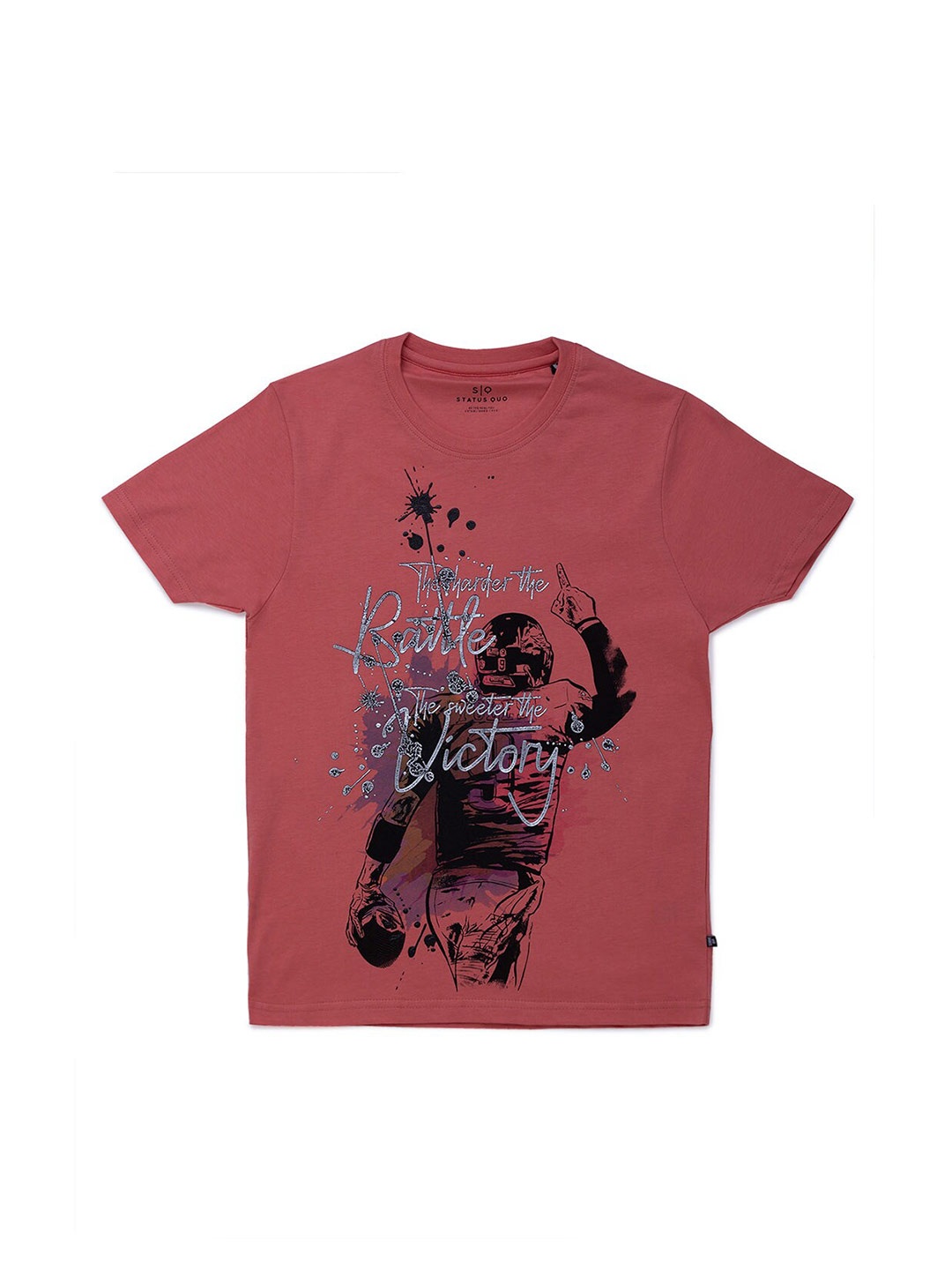 

Status Quo Boys Printed Cotton T-shirt, Coral