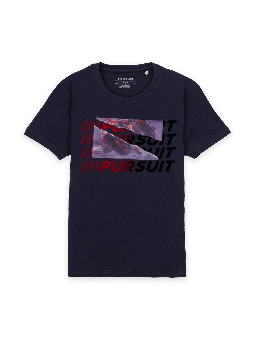 

Status Quo Boys Typography Printed Cotton T-shirt, Navy blue
