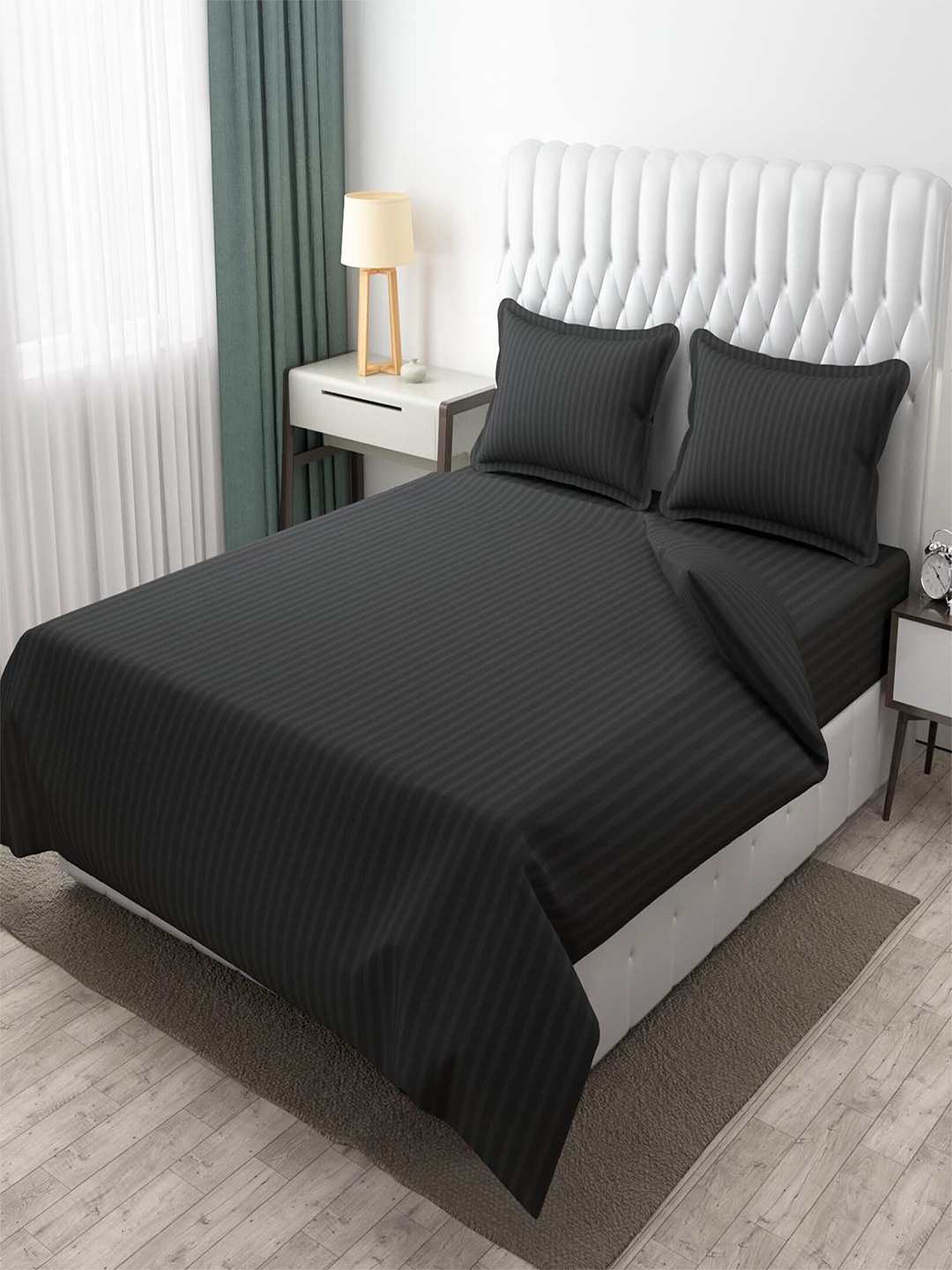 

Hammer Home Grey Striped 200 TC King Bedsheet with 2 Pillow Covers