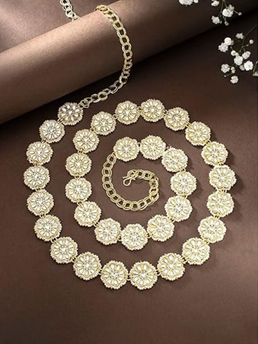 

I Jewels Gold-Plated Kundan-Studded Adjustable Kamarbandh, White