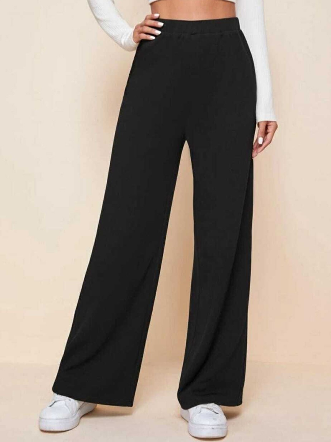 

BROADSTAR Women Relaxed Straight Leg Loose Fit High-Rise Easy Wash Trousers, Black