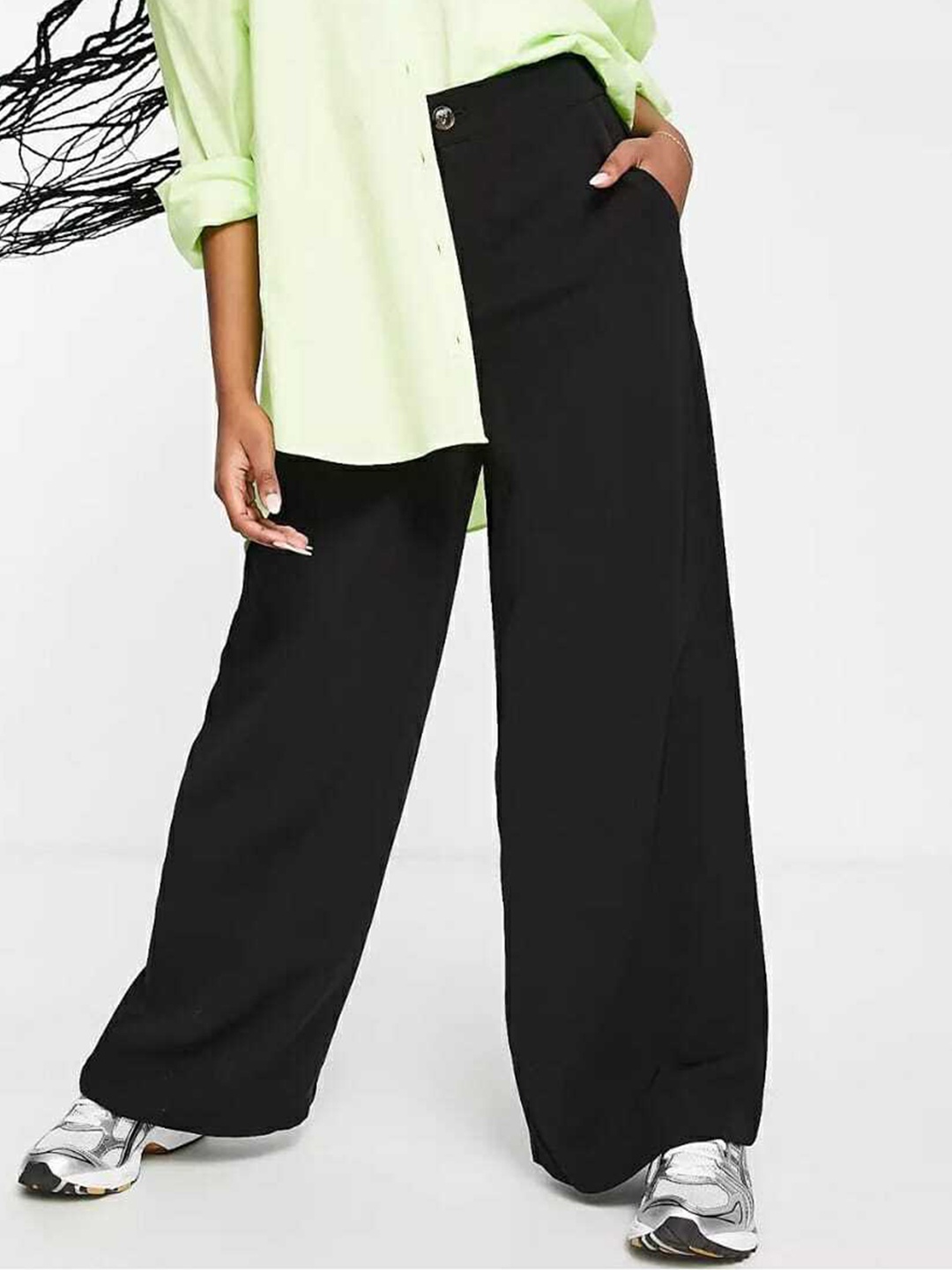 

BROADSTAR Women Relaxed Straight Leg Loose Fit High-Rise Easy Wash Trousers, Black