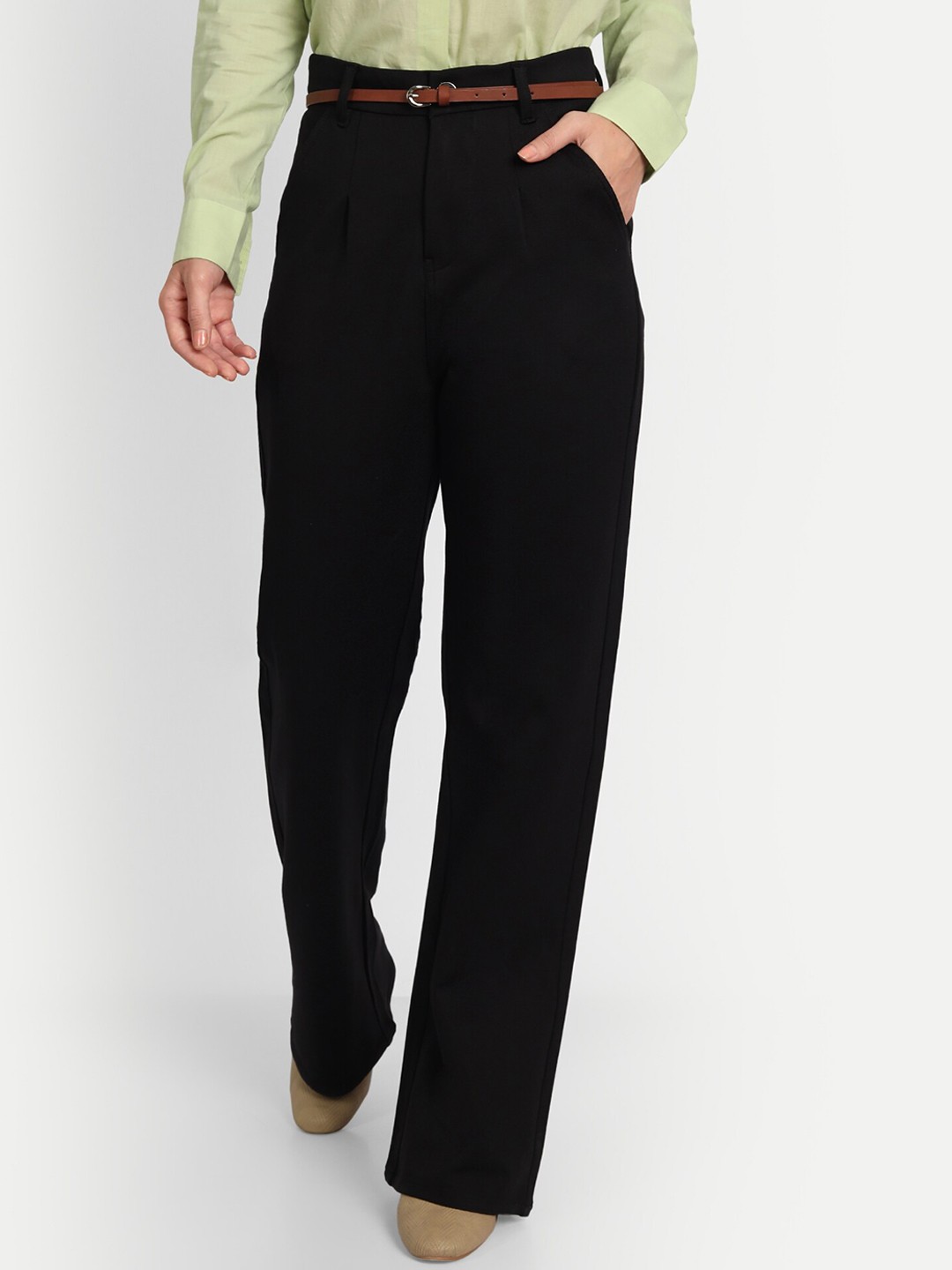 

BROADSTAR Women Pleated Korean Pants, Black