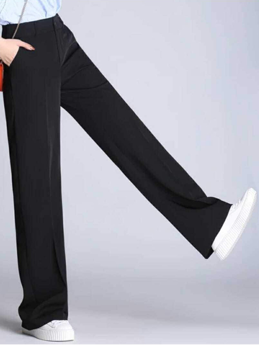 

BROADSTAR Women Relaxed Straight Leg Loose Fit High-Rise Easy Wash Trousers, Black