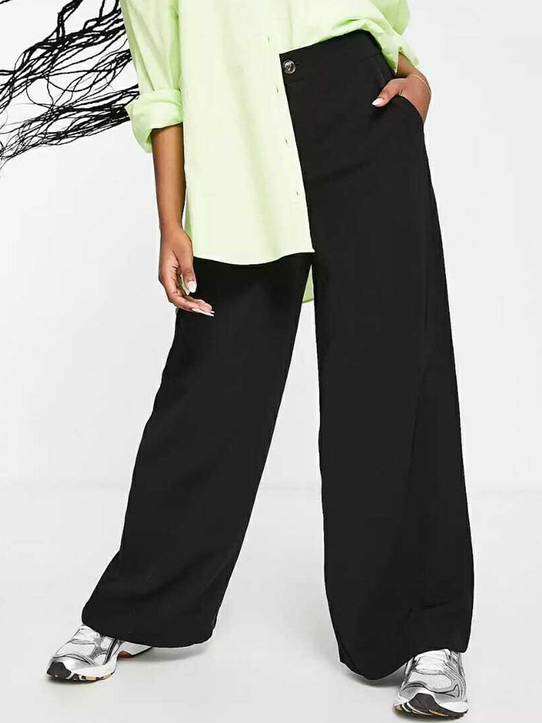 

BROADSTAR Women Relaxed Straight Leg Loose Fit High-Rise Easy Wash Trouser, Black