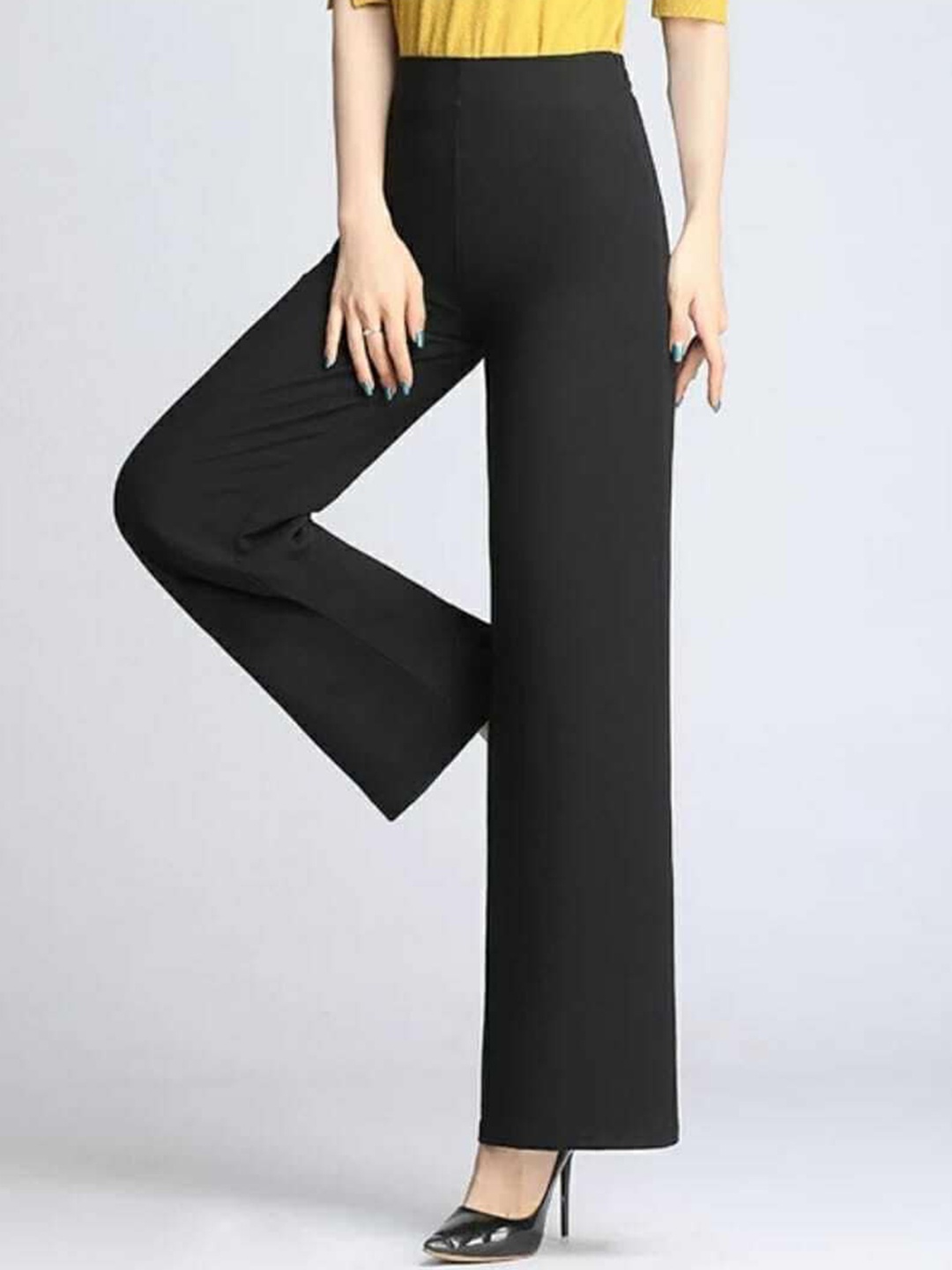 

BROADSTAR Women Relaxed Straight Leg Loose Fit High-Rise Trousers, Black