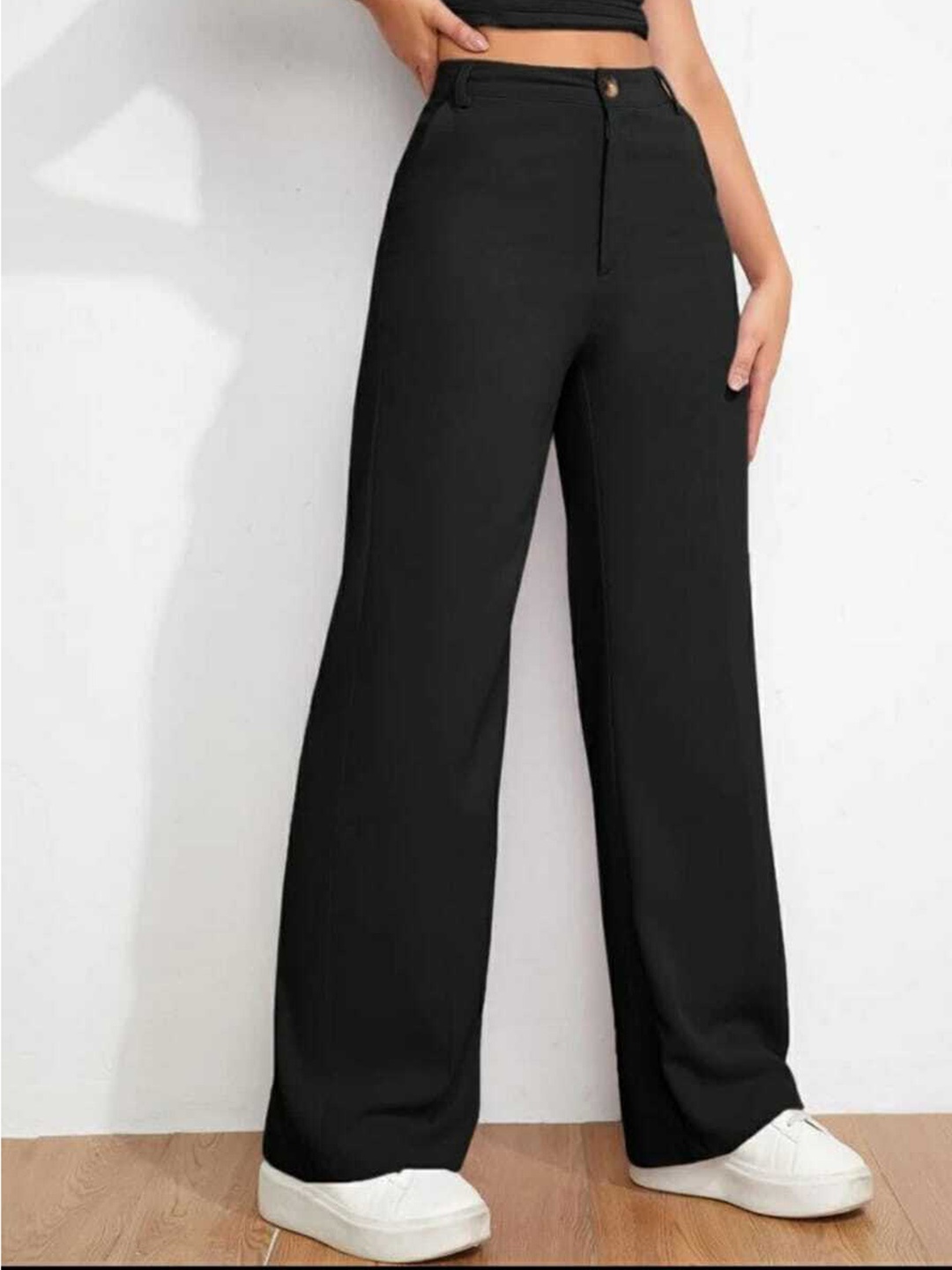 

BROADSTAR Women Relaxed Straight Leg Loose Fit High-Rise Easy Wash Parallel Trouser, Black