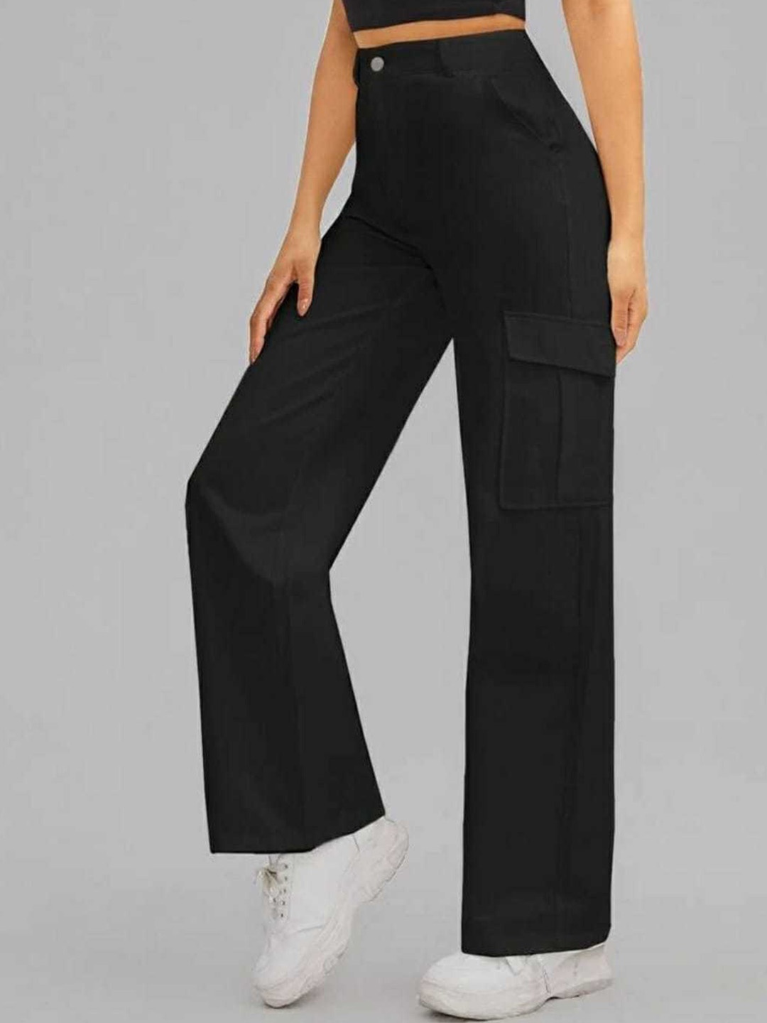 

BROADSTAR Women Relaxed Straight Leg Easy Wash Cargos Trouser, Black