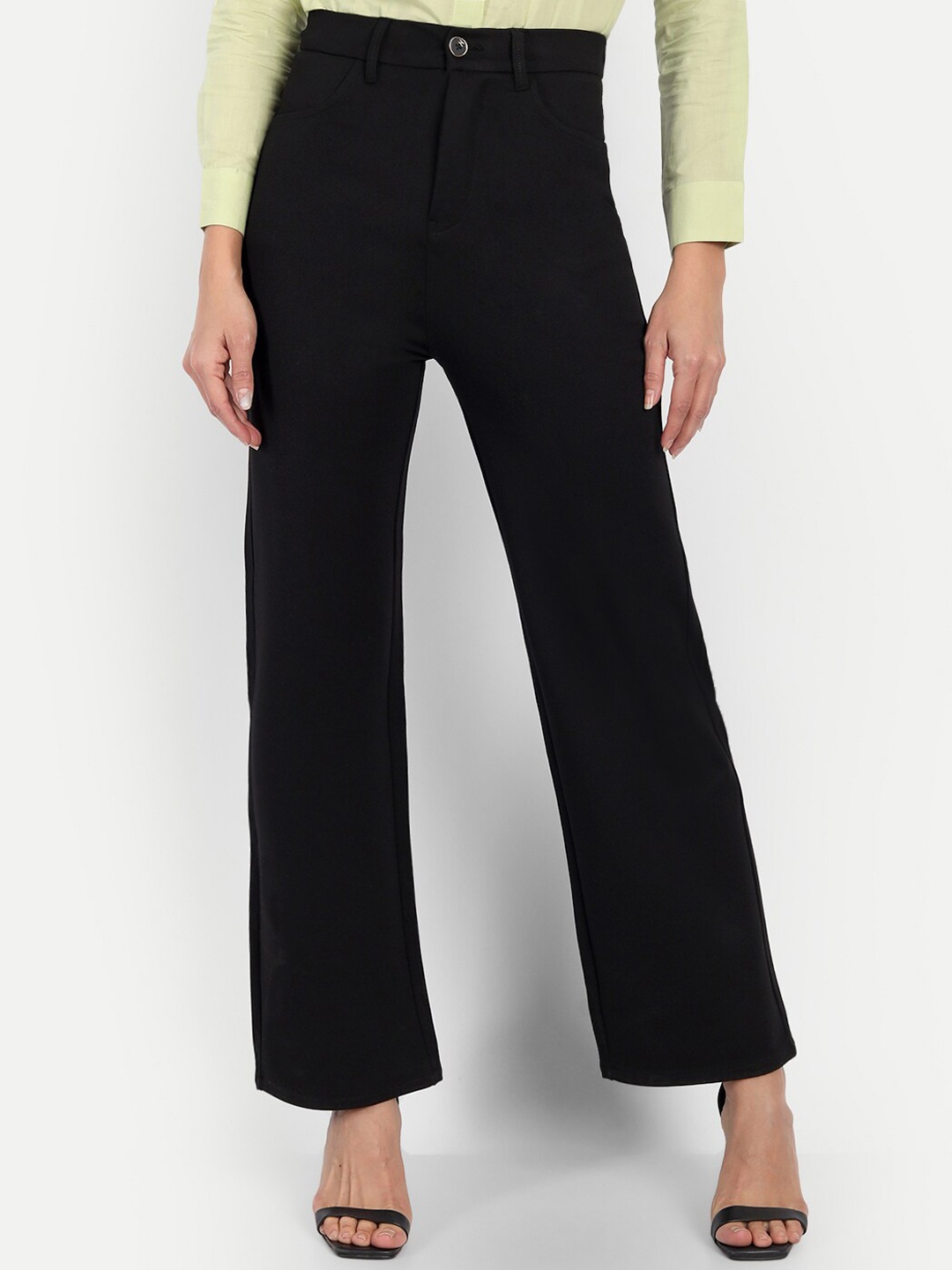 

BROADSTAR Women Relaxed Straight Leg Loose Fit High-Rise Easy Wash Trousers, Black