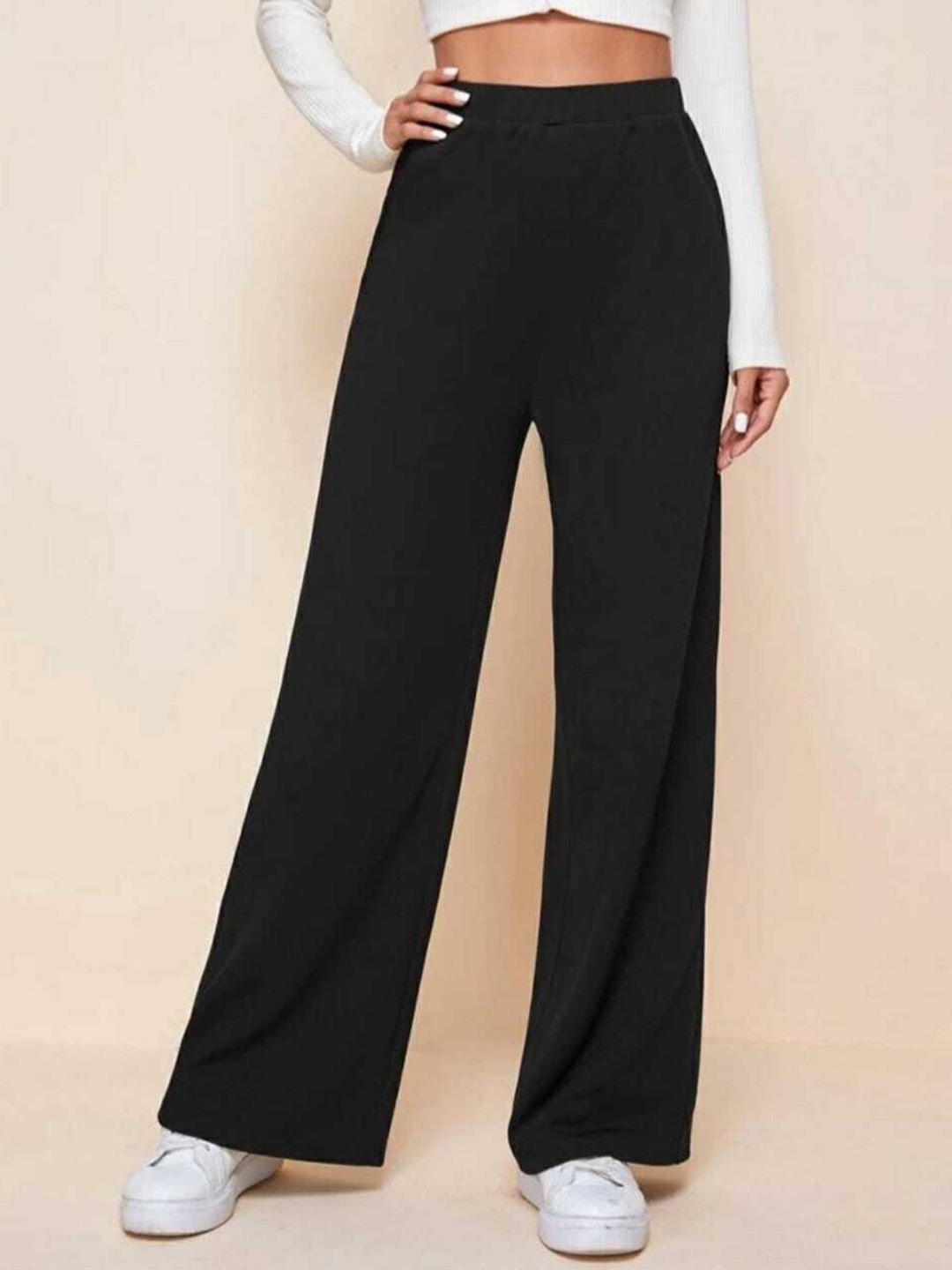 

BROADSTAR Women Relaxed Straight Leg Loose Fit High-Rise Easy Wash Trousers, Black