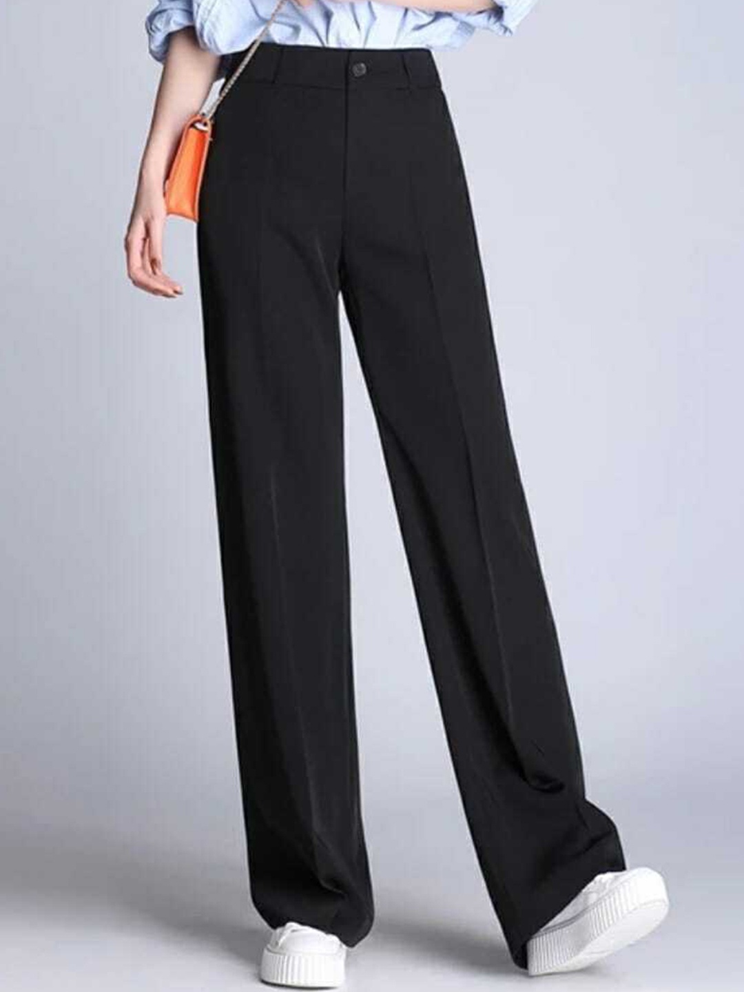 

BROADSTAR Women Relaxed Straight Leg Loose Fit High-Rise Easy Wash Trousers, Black
