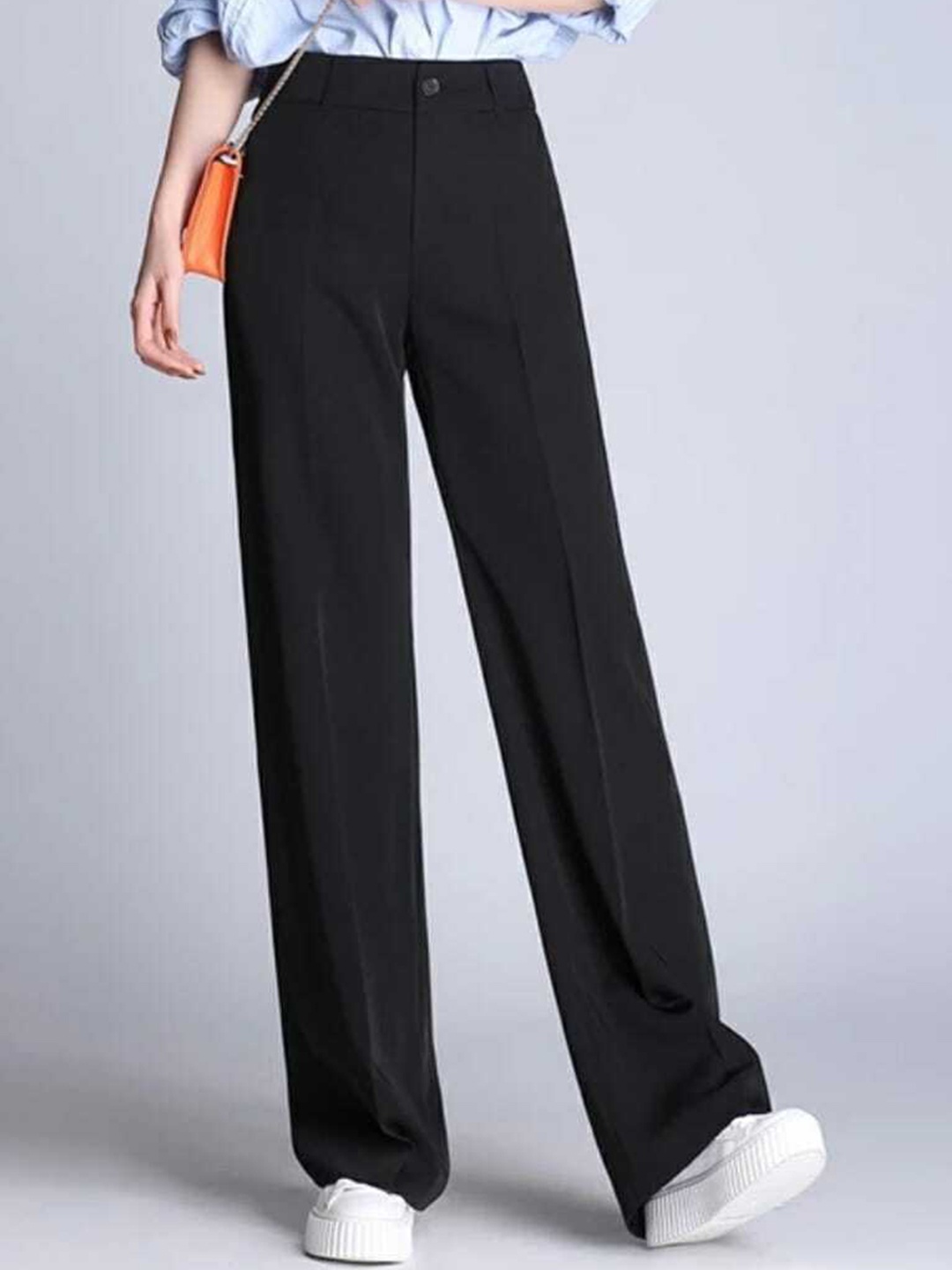 

BROADSTAR Women Relaxed Straight Leg Loose Fit High-Rise Easy Wash Trousers, Black