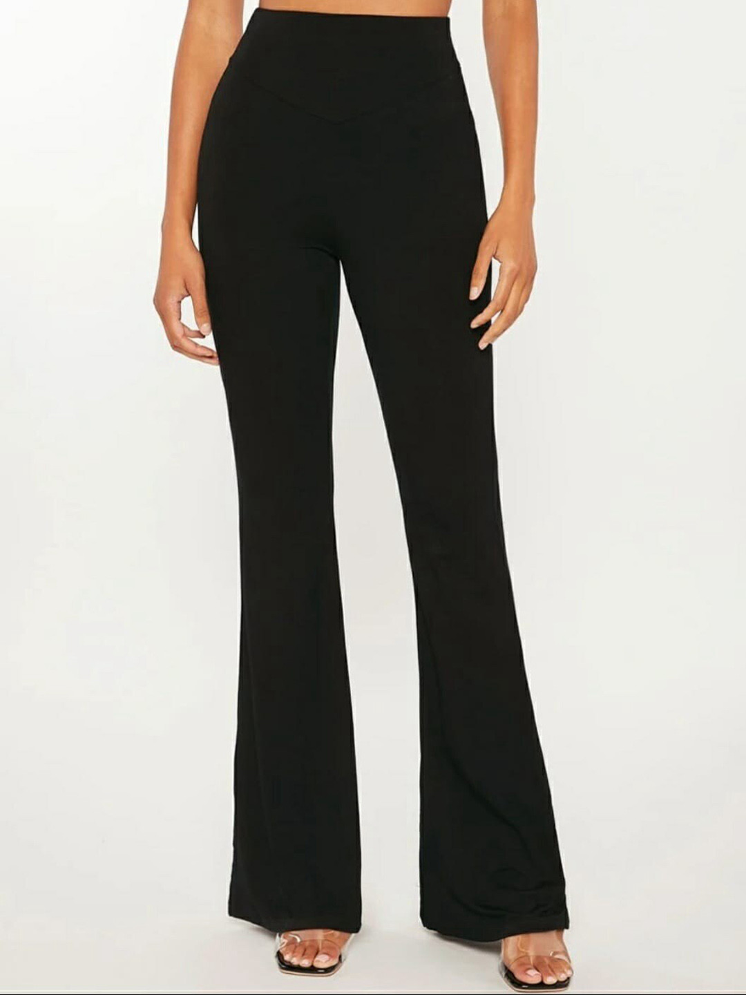 

BROADSTAR Women Relaxed Straight Leg Flared High-Rise Easy Wash Bootcut Trousers, Black