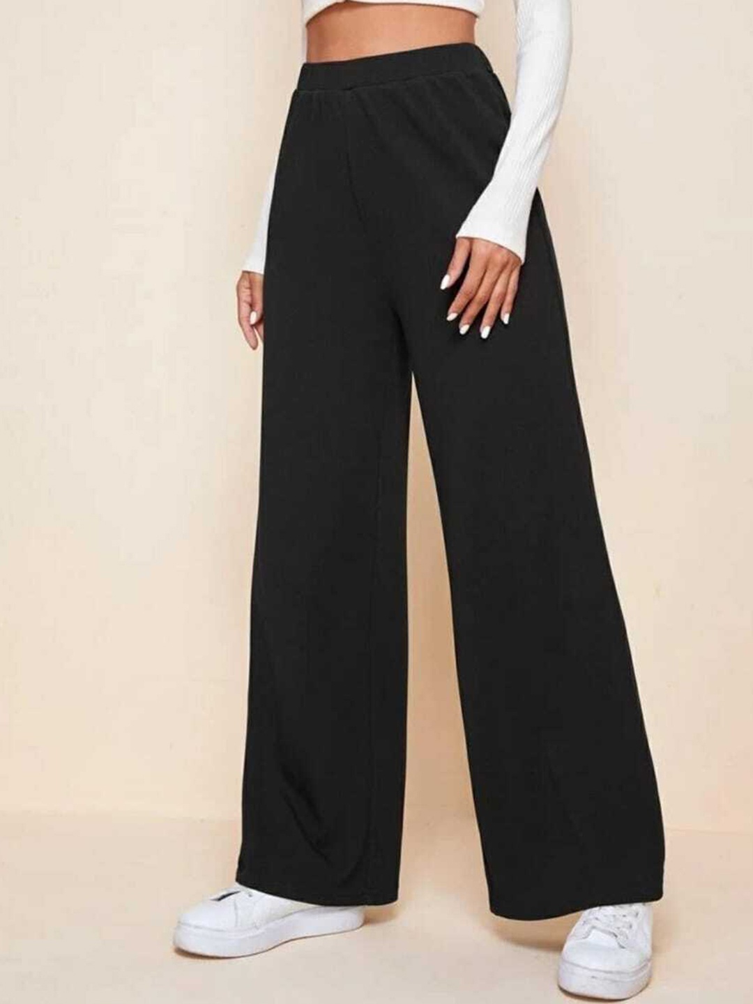 

Next One Women Relaxed Straight Leg Loose Fit High-Rise Easy Wash Trousers, Black