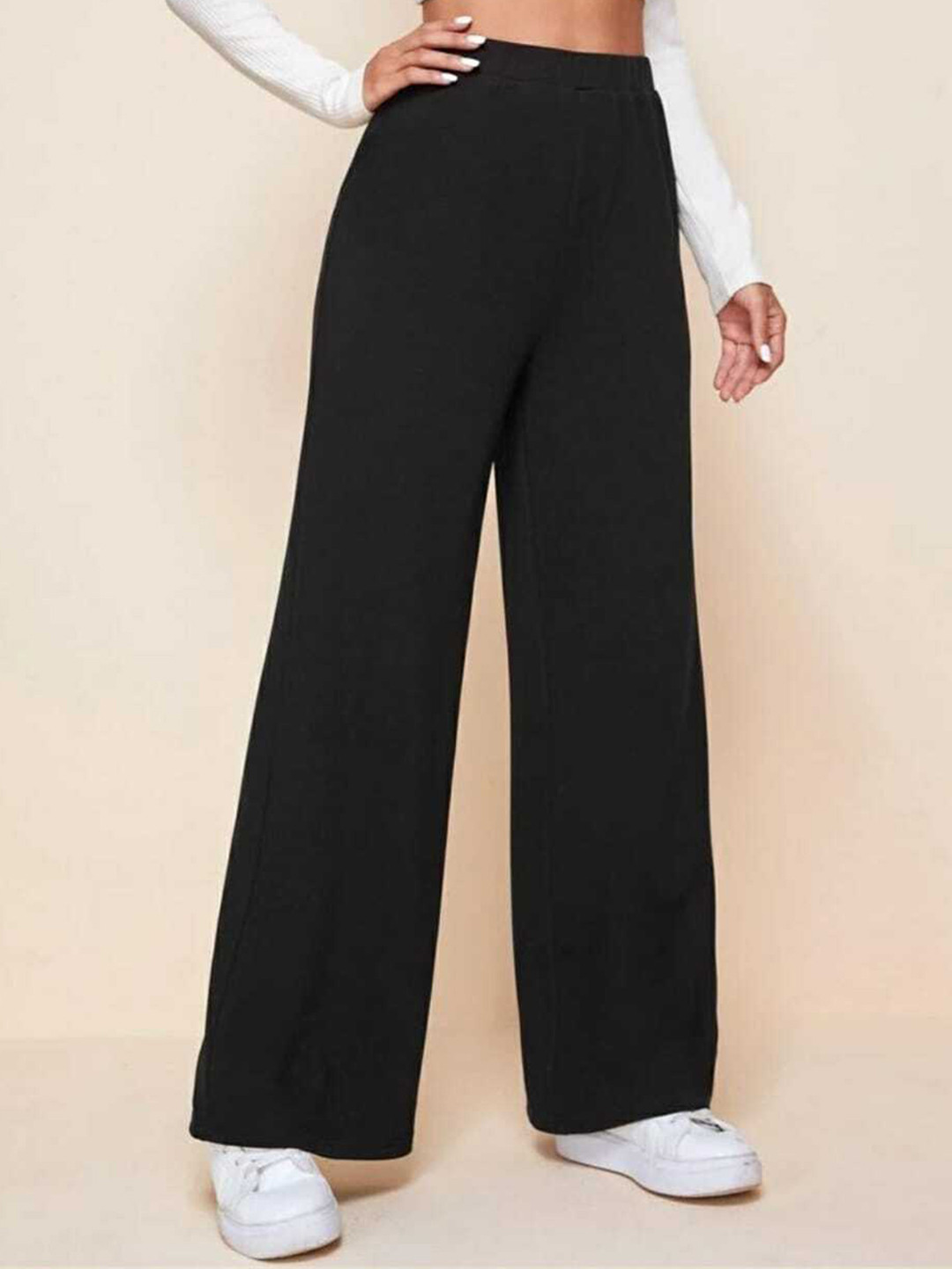 

Next One Women Relaxed Straight Leg Loose Fit High-Rise Easy Wash Trousers, Black