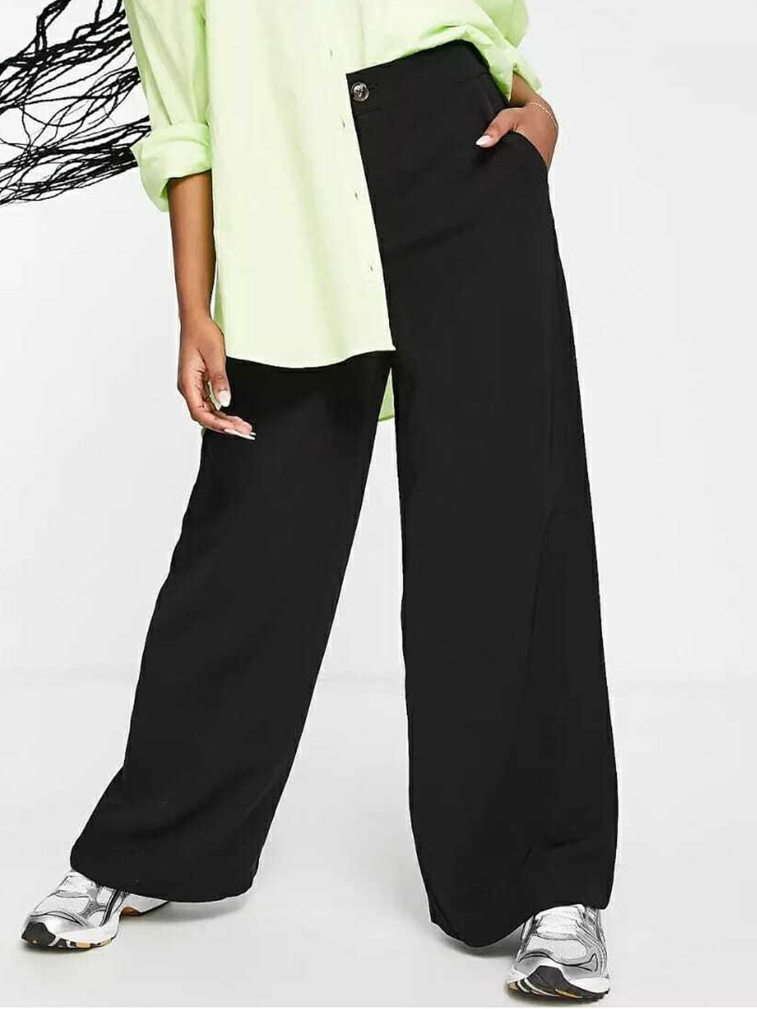 

Next One Women Relaxed Straight Leg Loose Fit High-Rise Trousers, Black