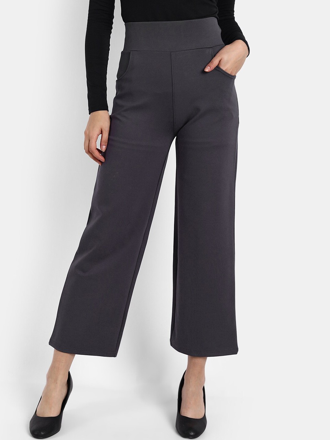 

Next One Women Relaxed Straight Leg Straight Fit High-Rise Easy Wash Culottes, Grey