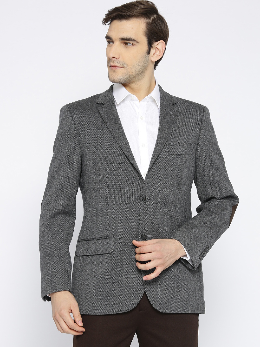 

U.S. Polo Assn. Men Charcoal Grey Self Design Single-Breasted Semi-Formal Blazer