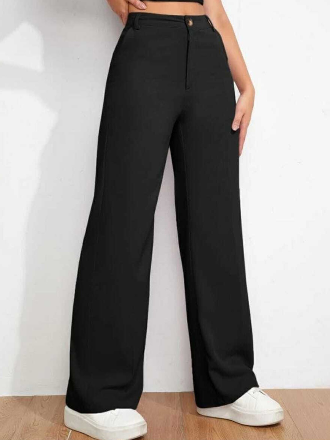 

Next One Women Relaxed Straight Leg Loose Fit High-Rise Easy Wash Trouser, Black