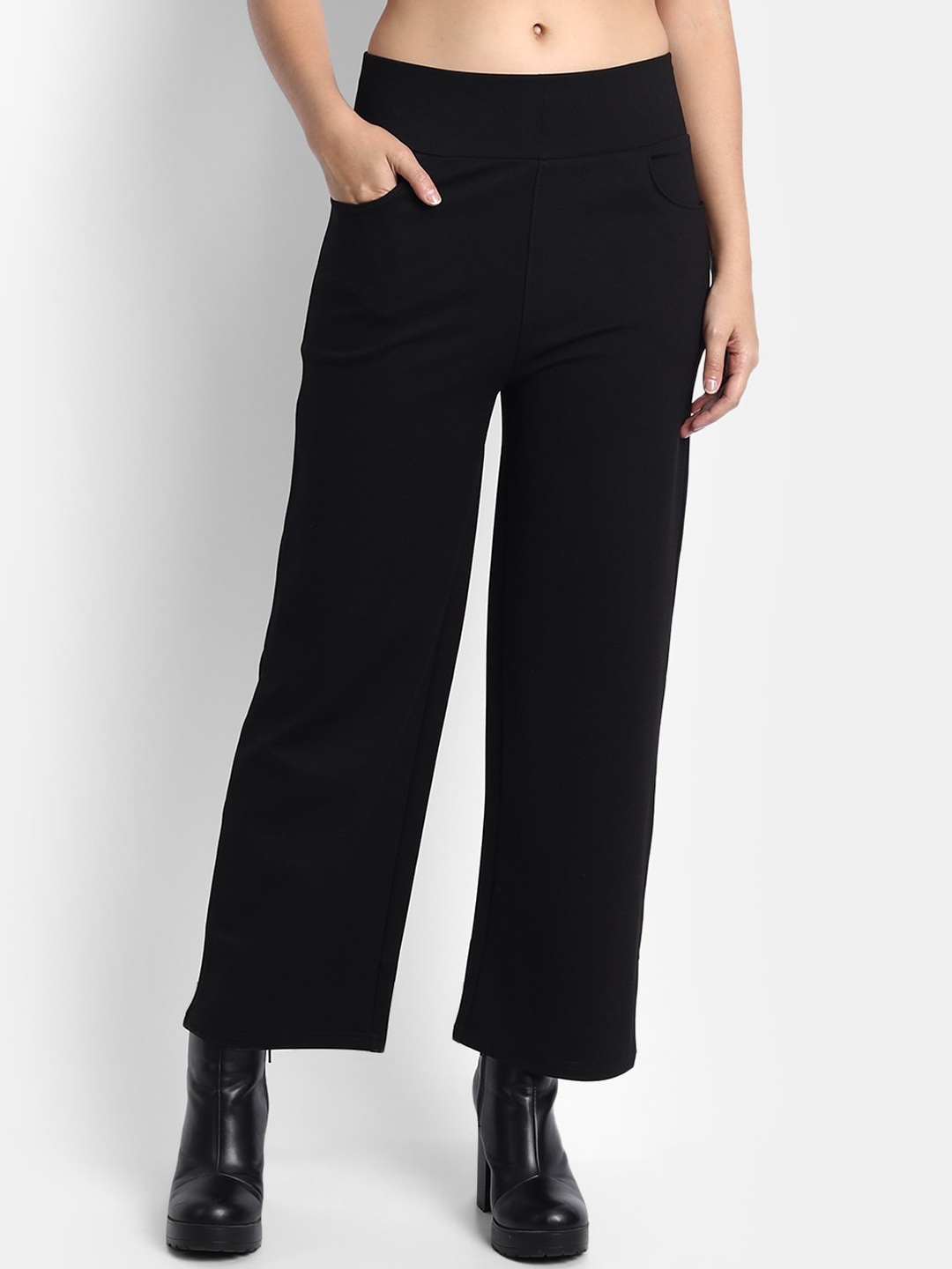

Next One Women Relaxed Straight Leg Loose Fit High-Rise Easy Wash Trouser, Black