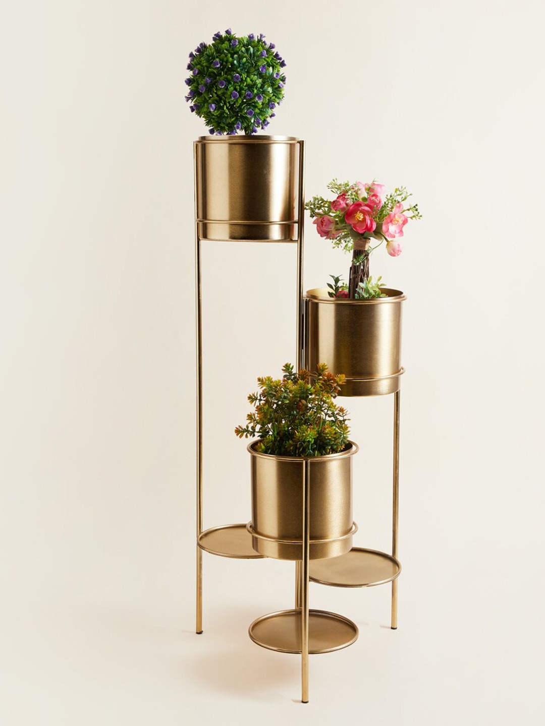 

Home Centre Valencia Rancher 3 Pcs Metal Planter with Stand, Metallic