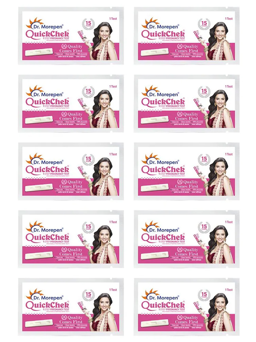 

Dr. Morepen Set Of 10 Quickcheck Pregnancy Test Card, Red