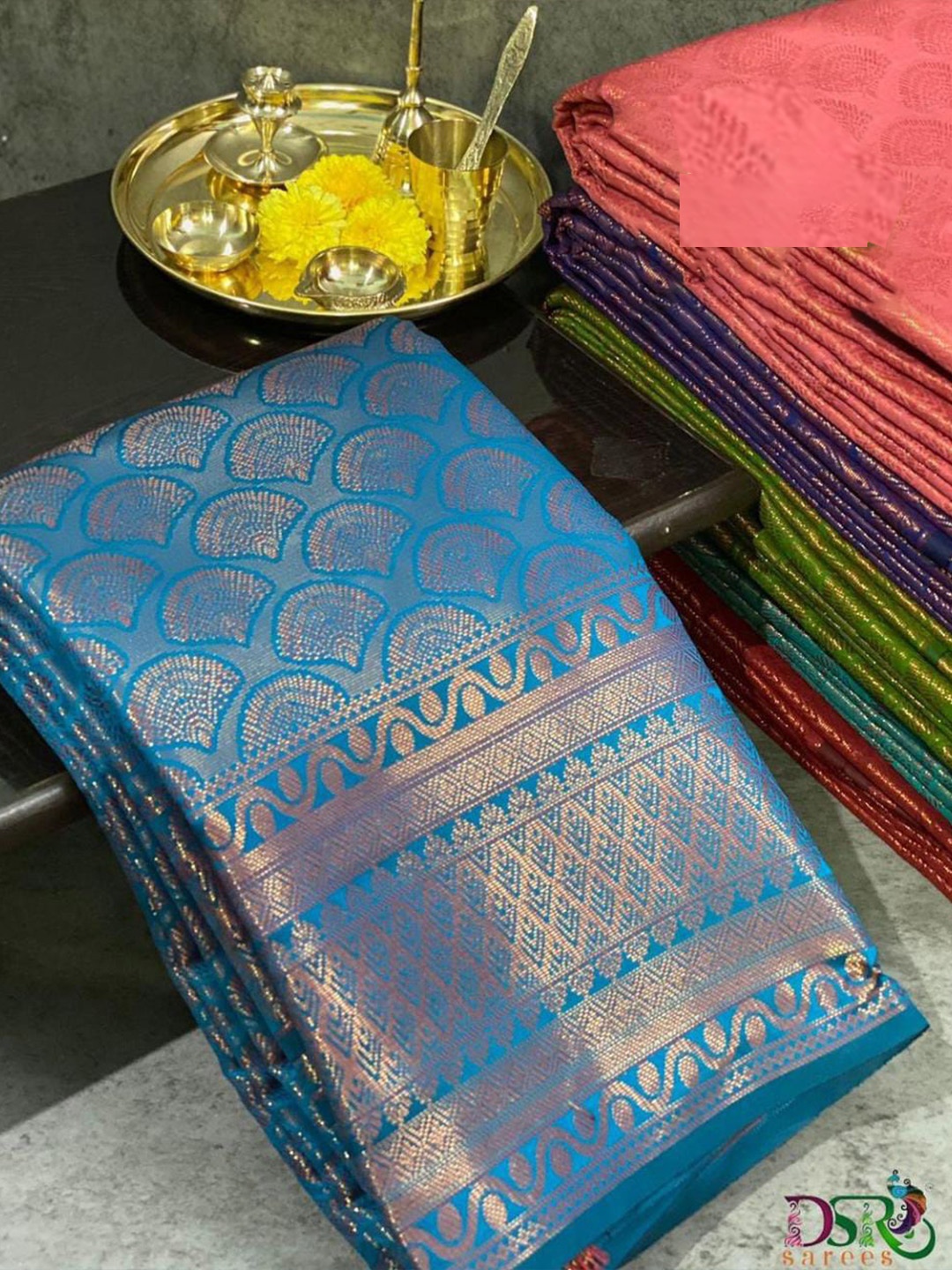 

Wuxi Woven Design Zari Pure Silk Banarasi Saree, Blue