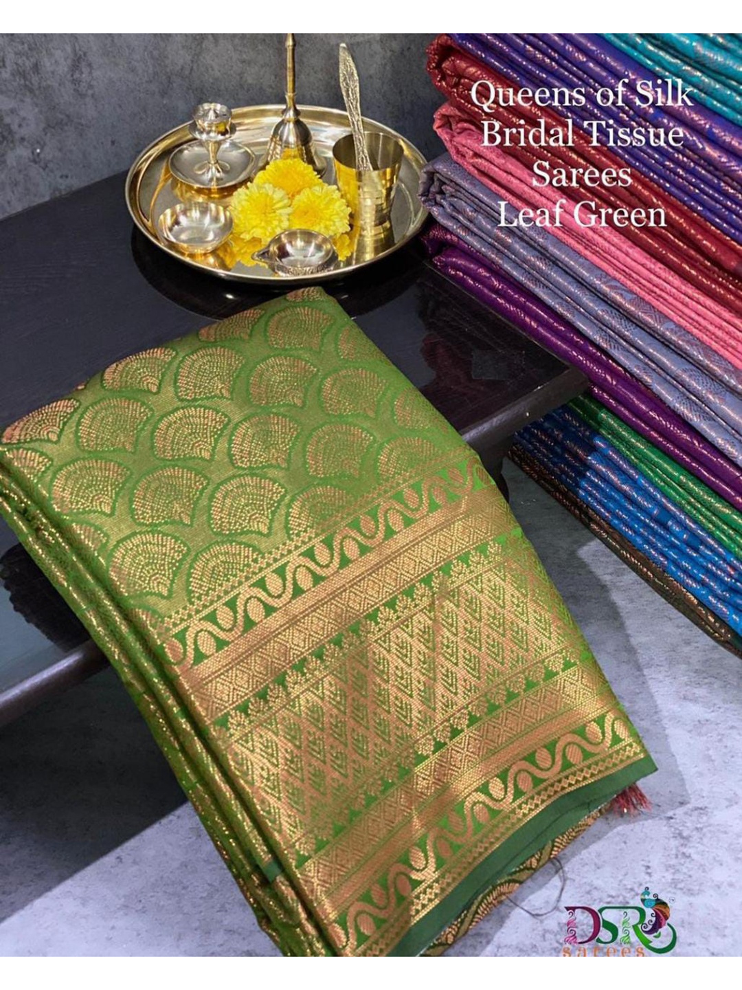 

Wuxi Woven Design Zari Pure Silk Banarasi Saree, Green