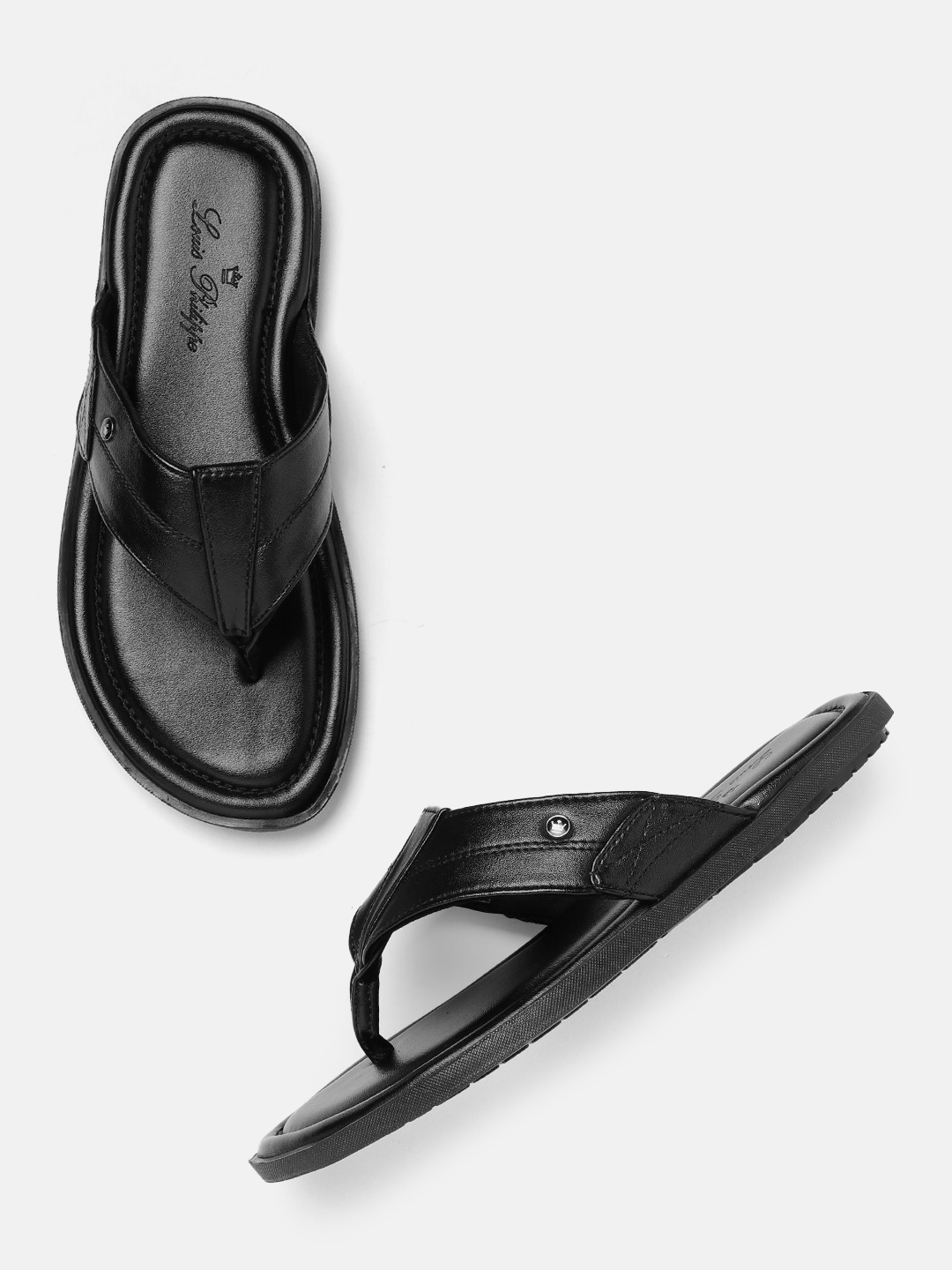 

Louis Philippe Men Leather Comfort Sandals, Black