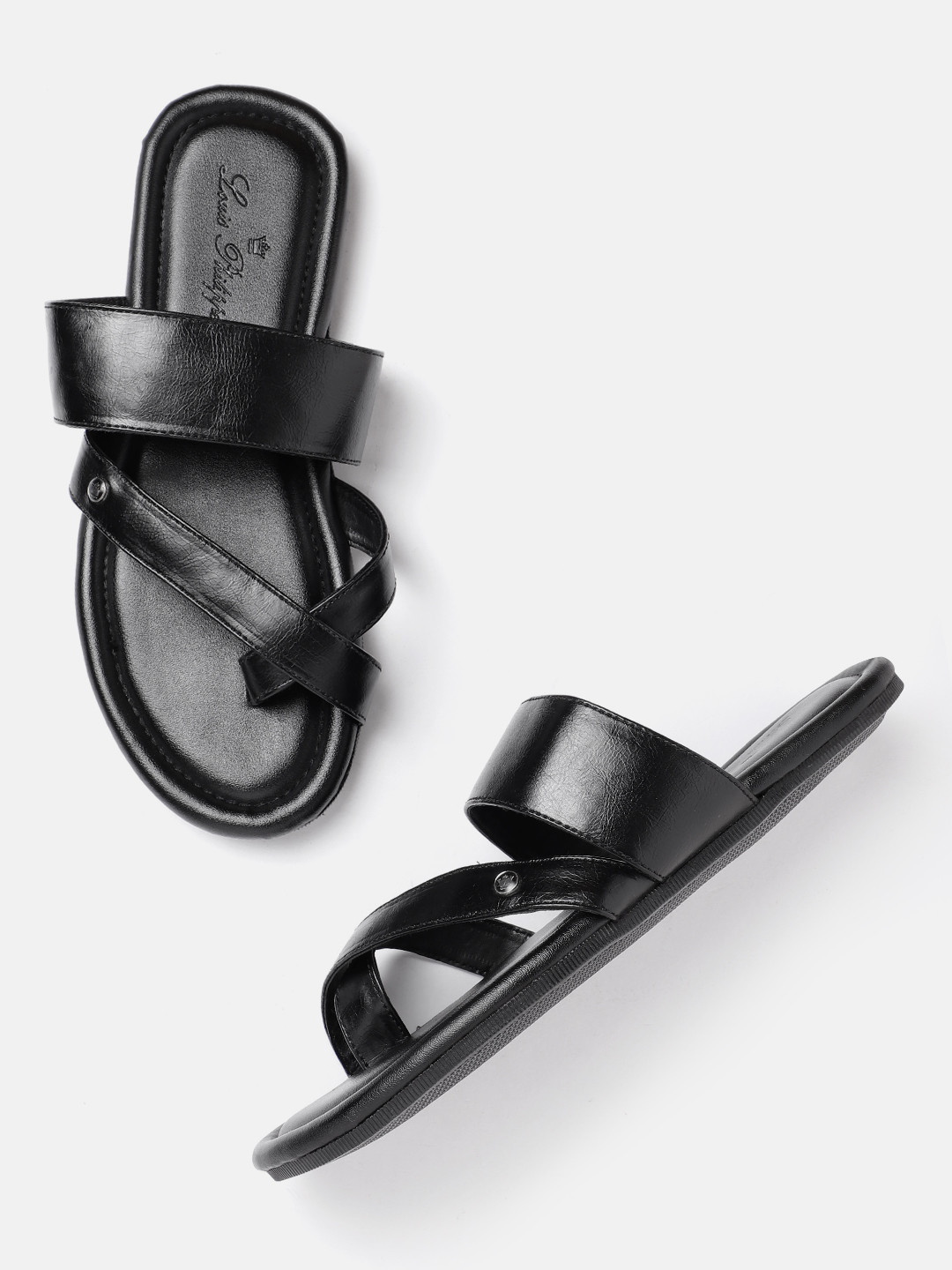 

Louis Philippe Men Leather Comfort Sandals, Black