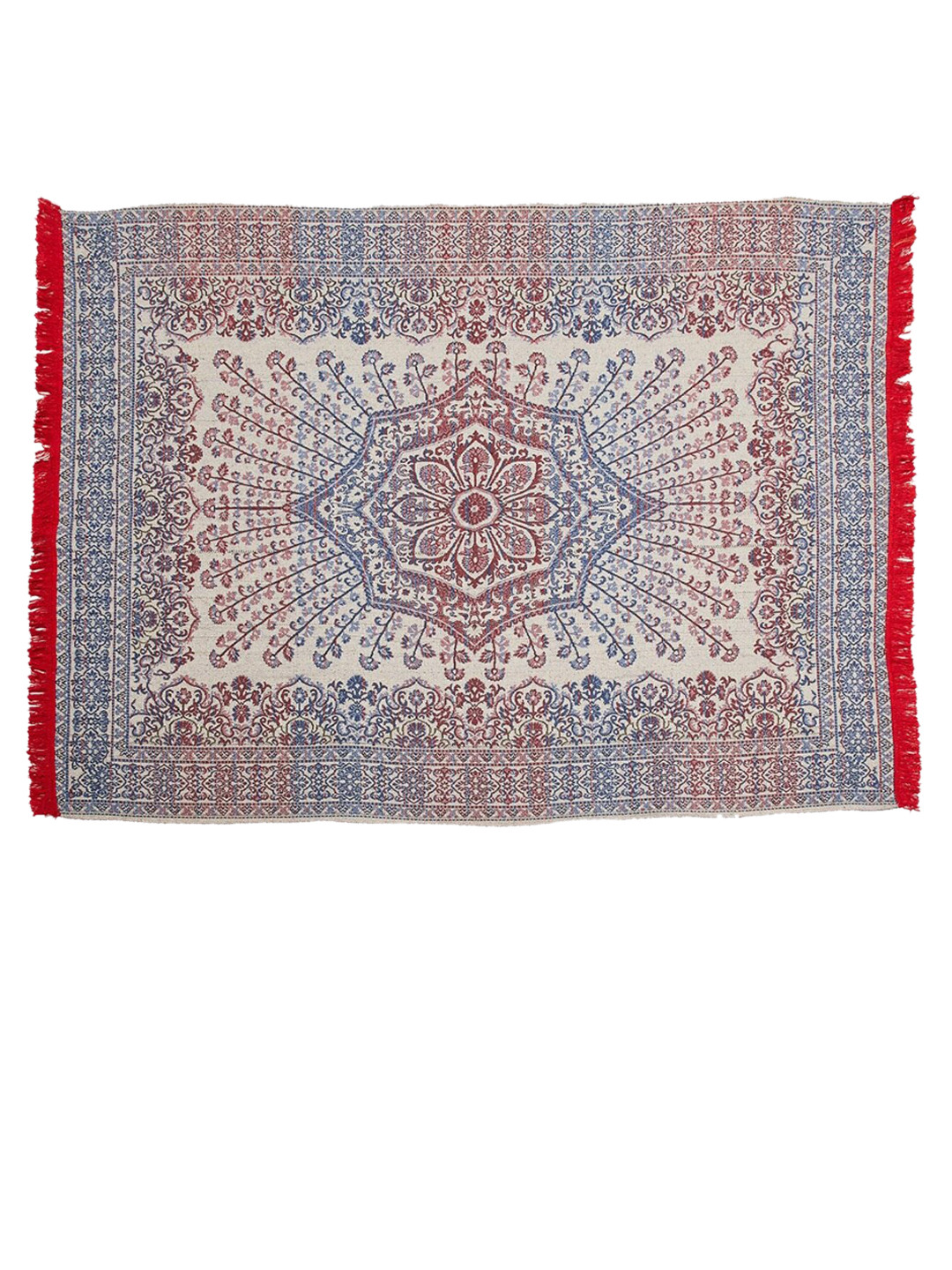 

Home Centre Corsica Classic Maroon & Blue Ethnic Motifs Cotton Chenille Dhurrie Carpet