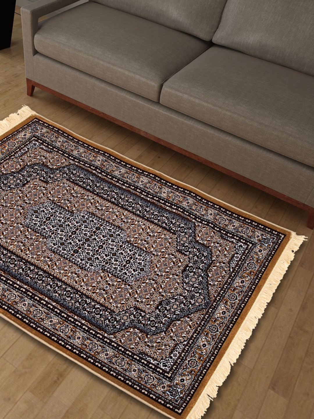 

Home Centre Corsica Tapis Gold-Toned & Brown Ethnic Motifs Woven Carpet